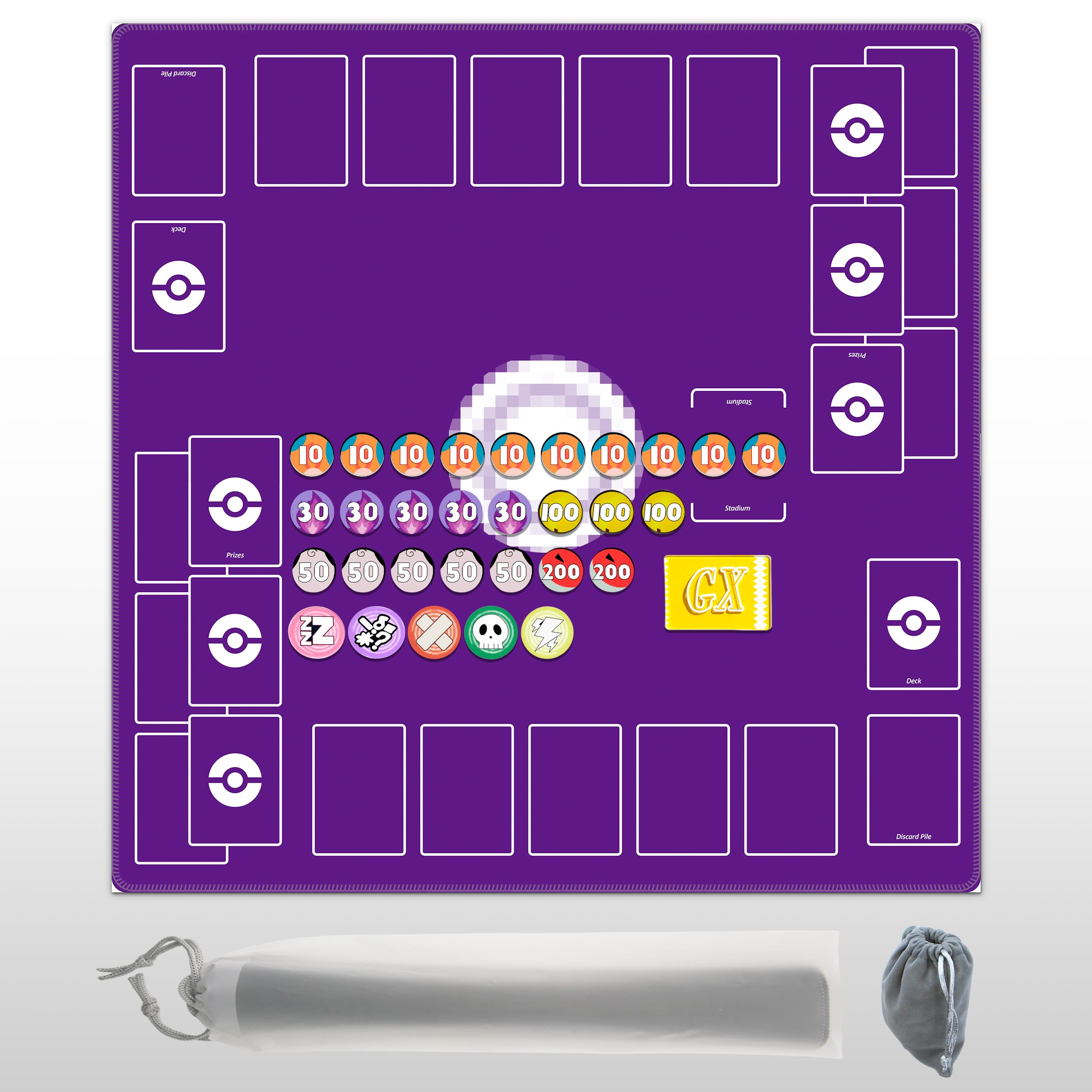 Tappetino da gioco per gioco di carte collezionabili – Tappetino per allenatore per 2 giocatori con contatori danni e custodia professionale (viola, grande)