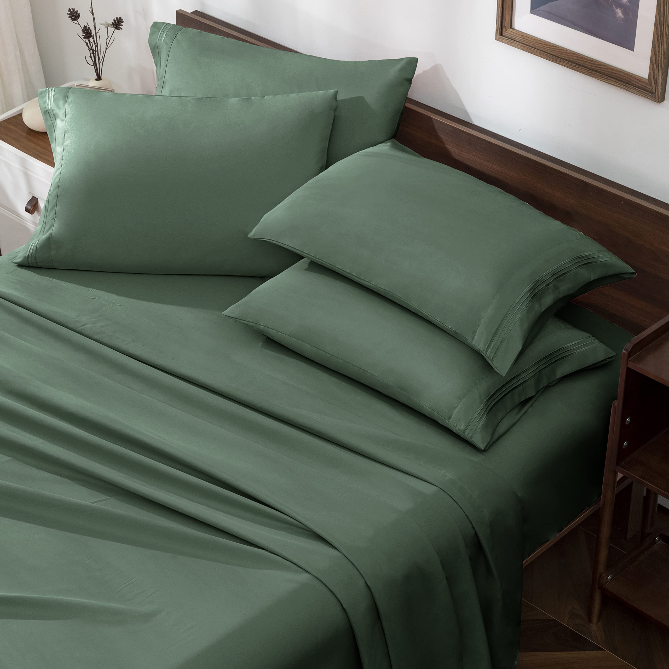 Horbaunal Lenzuola Queen Size Con Tasche Extra Profonde 40-61 Cm - Set 6 Pezzi In Microfibra 1800 Fili, Colore Caramello Zucca