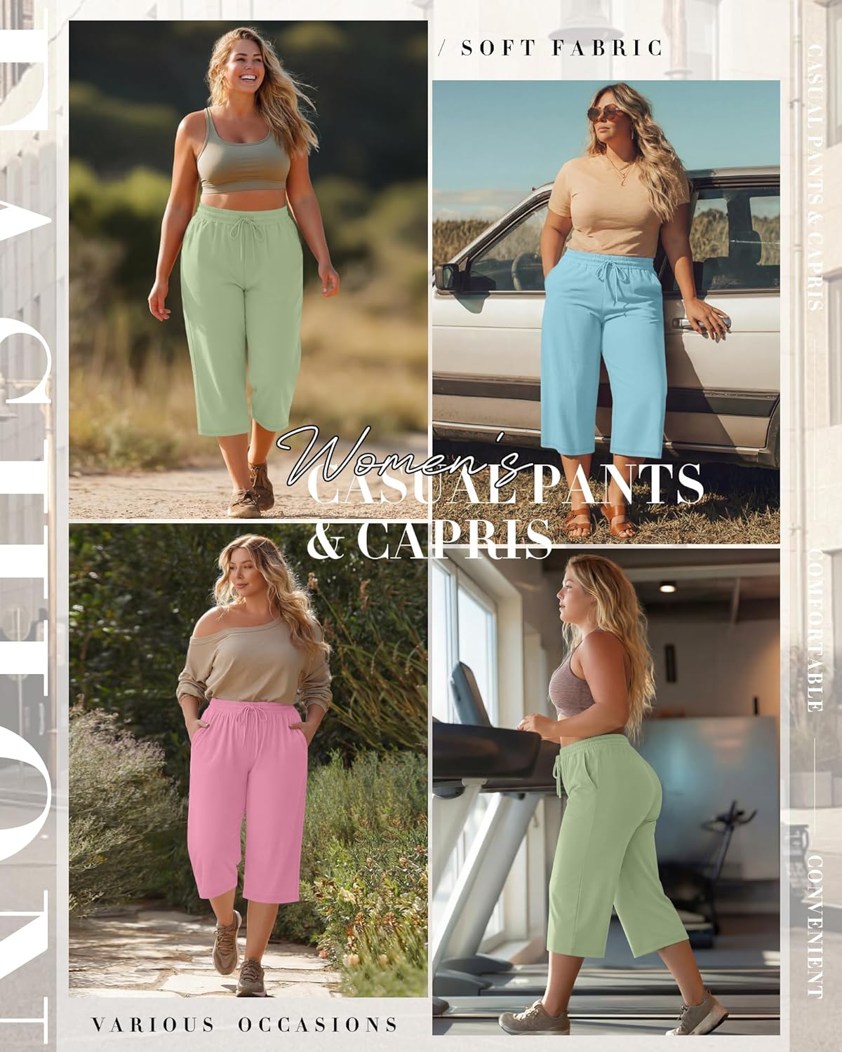 Neer 3 Pack Women's Plus Size Cotton Capris, Stretchy Wide Leg Cropped Pants with Pockets Loose Lounge Pajama Sweatpants - Image 5