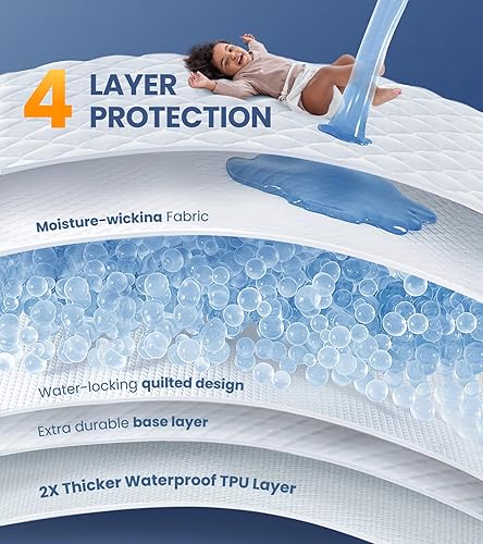 Miniatura 7 de Protector de colchón individual 100% impermeable con relleno 1.5 veces más grueso, acolchado 3D, lavable a máquina, silencioso, transpirable, suave,