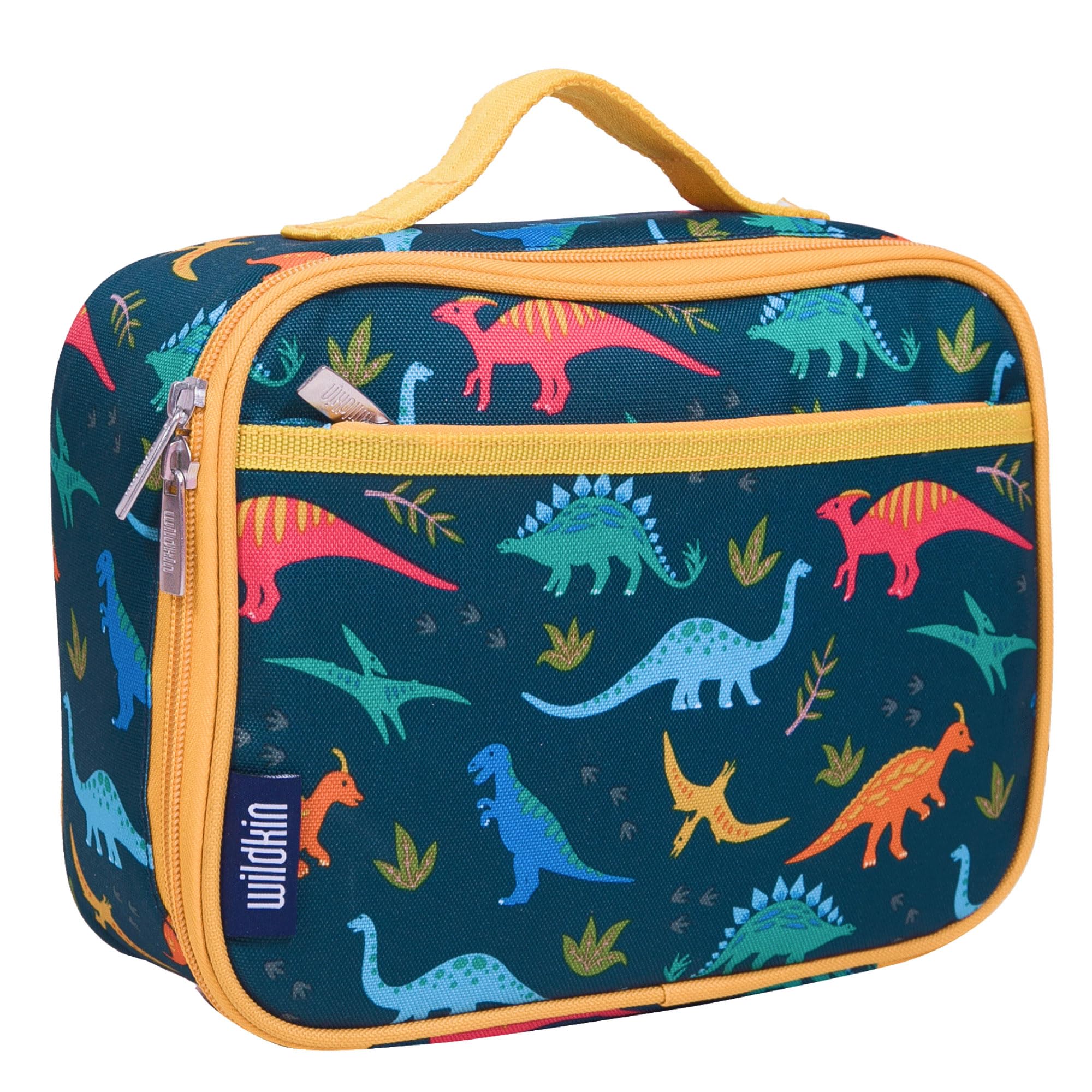 Wildkin Kids Insulated Lunch Box Bag for Boys and Girls, Perfect Size for Packing Hot or Cold Snacks for School and Travel, Measures 9.75 x 7 x 3.25 Inches, BPA-Free, Olive Kids (Jurassic Dinosaurs)