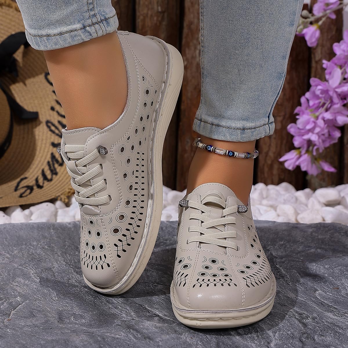 Mocasines sin cordones con diseño hueco para mujer