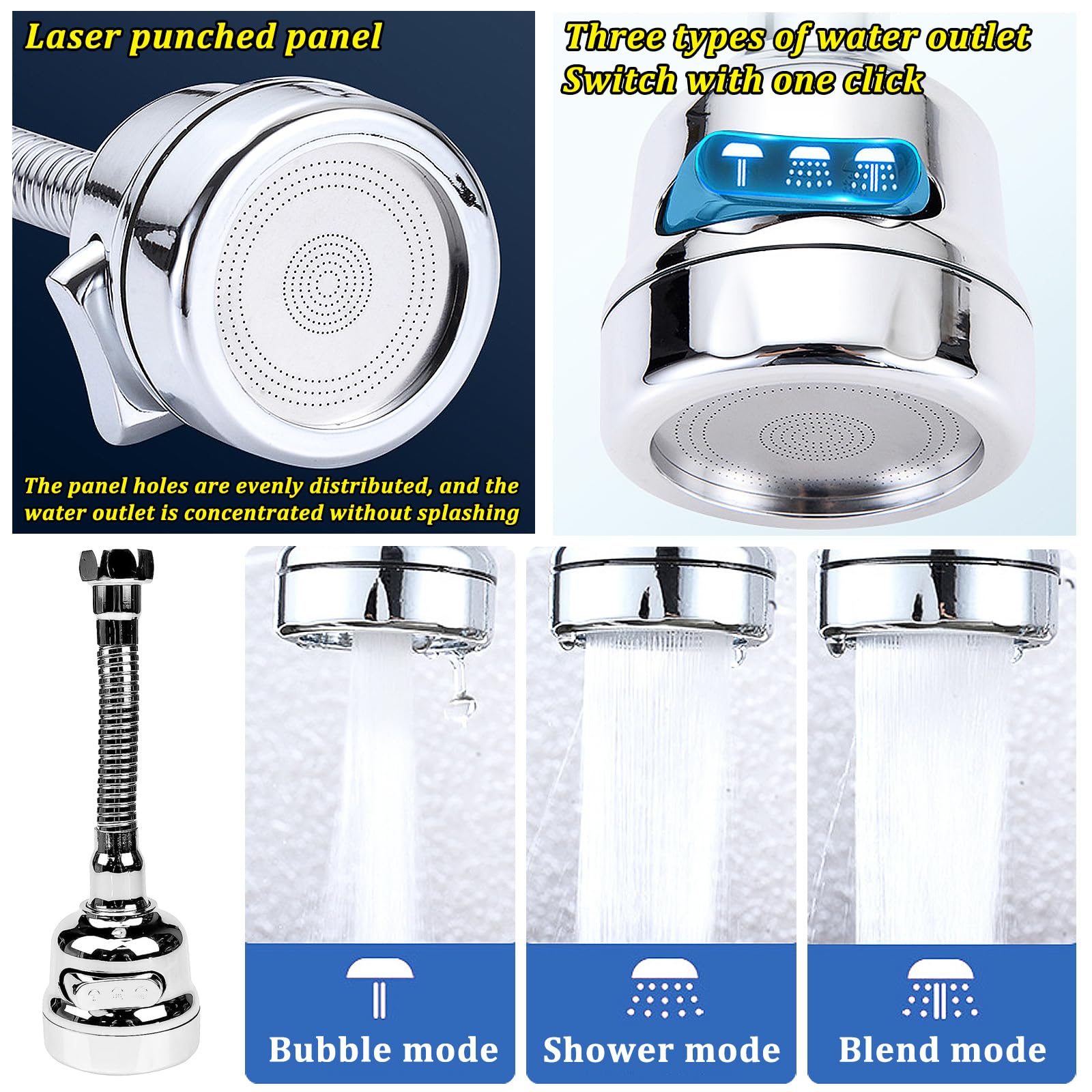 3 Piezas Aireador Giratorio de Grifo, Boquilla Grifo Universal Girar, 360 Grados Alargador Grifo Cocina, Aireador Grifo Cocina, Para Accesorios de Grifería de Cocina y Baño(Plata)