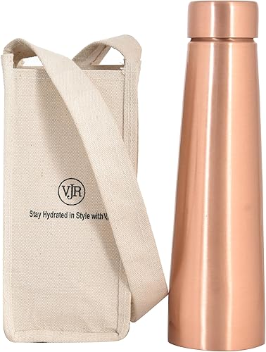 Miniatura 7 de VJR Botella de agua de cobre 100% puro para beber, 34 onzas, simple, ayurvédica, a prueba de fugas, botella de solomán pura para beber vasos de