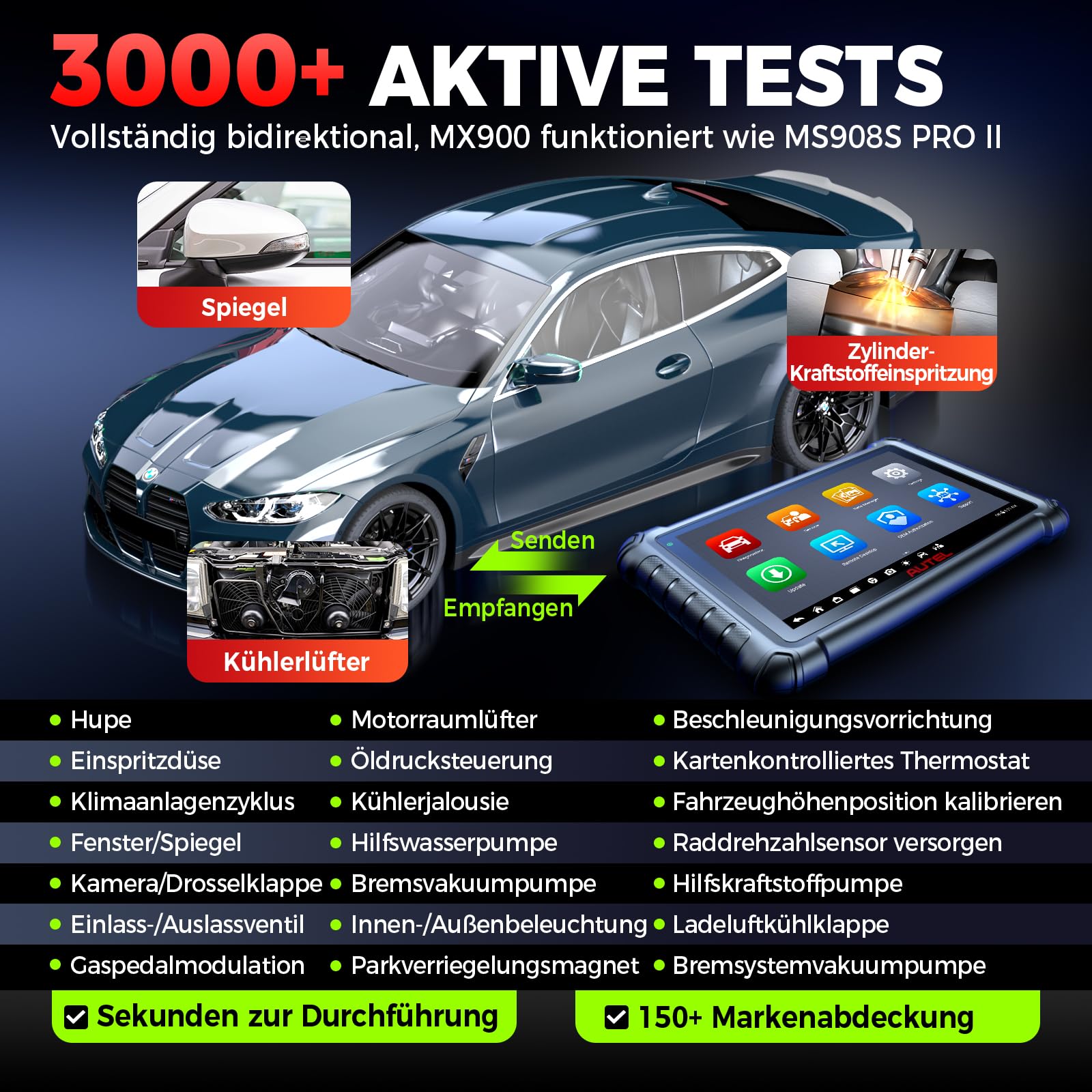 Autel MaxiCheck MX900 OBD2 Diagnosegerät Auto, 2025 Funktion wie MK900 MK900BT, Upgrade MaxiCOM MK808BTPRO MK808S MX808S Diagnosegerät für Alle Fahrzeuge, 3000+ Aktive Test,DoIP&CANFD, 40+ Dienst,OS11