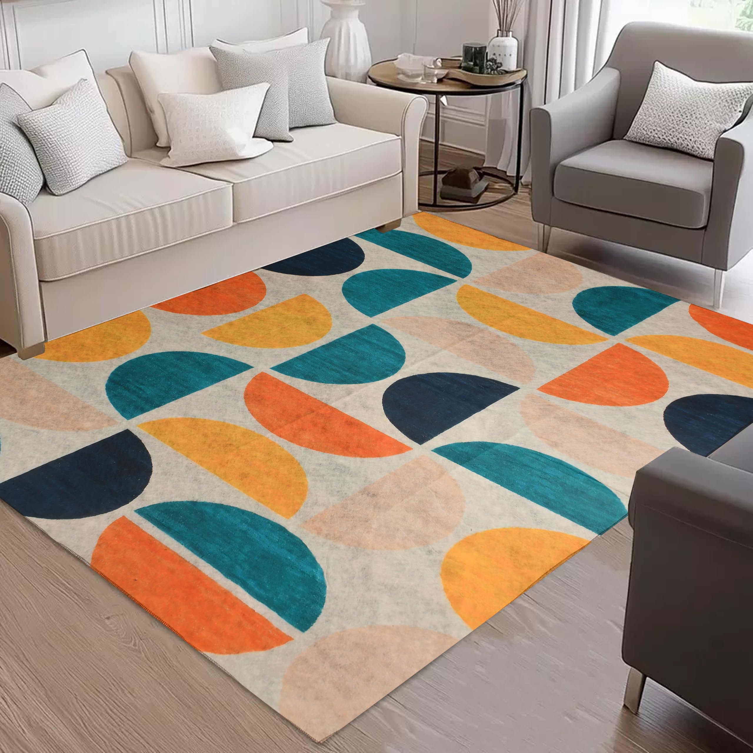 Cotton Bolls Textiles Printed Flat Room Carpet, Plain Rug for Living Room, 5 x 7 Feet |Traditional Rug for Living Room | Multicolor-picture-15