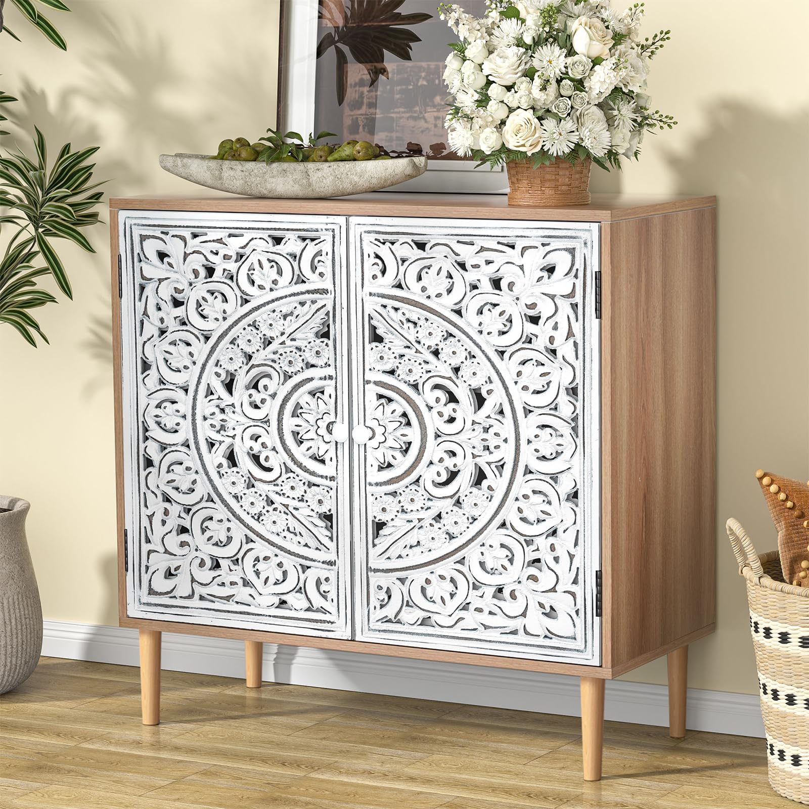 Aparador de 2 Puertas, Aparador de Cocina Salón Moderno con Ajustable Estante, para Comedor Pasillo, Armario de Almacenamiento Madera