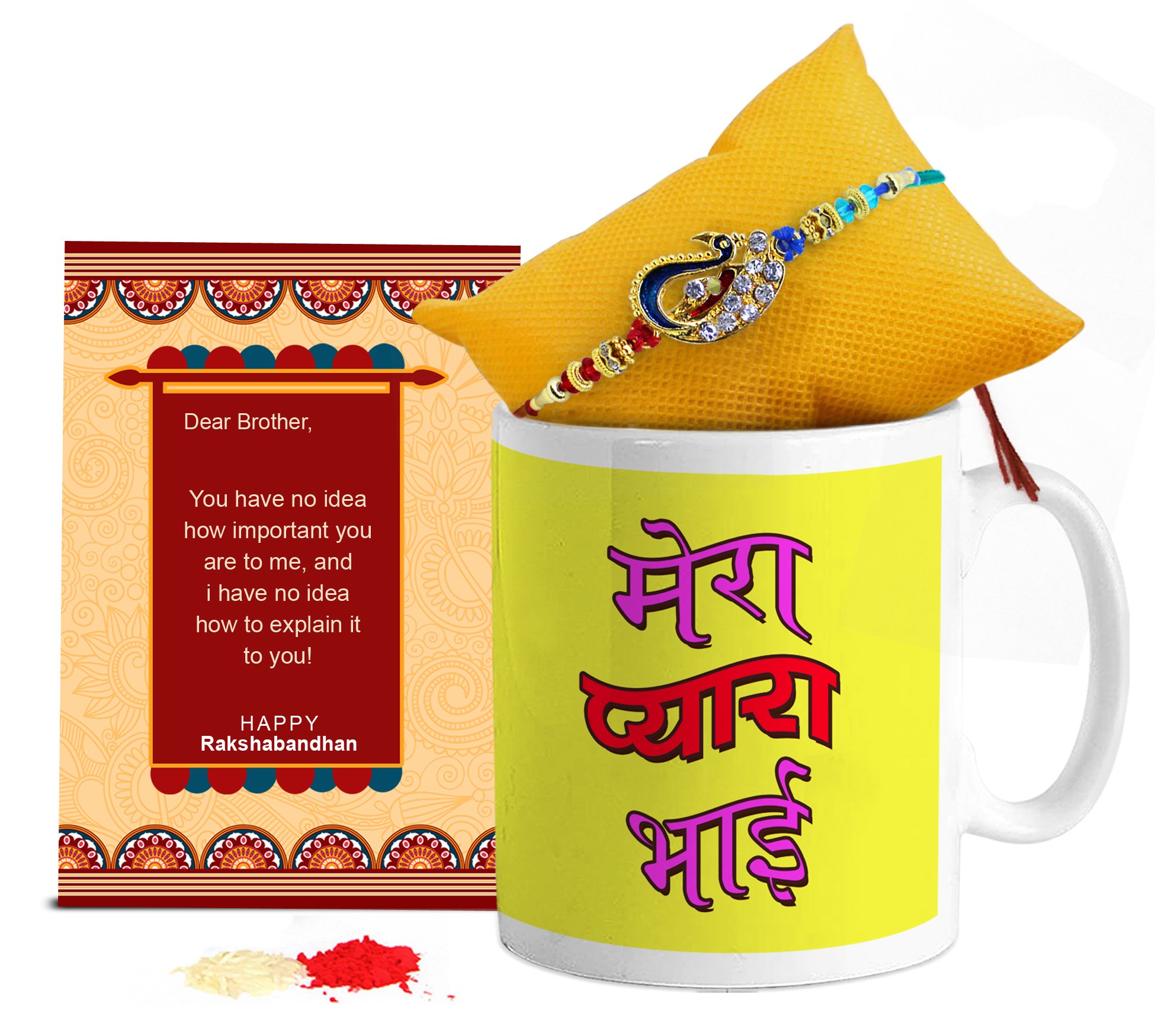 TIED RIBBONS Bhai Dooj Gifts for Brother Printed Coffee Mug (Multicolored, 325 ml) with Greeting Card and Bhai Tika - Bhaiya Mug Tea Cup for Brother
