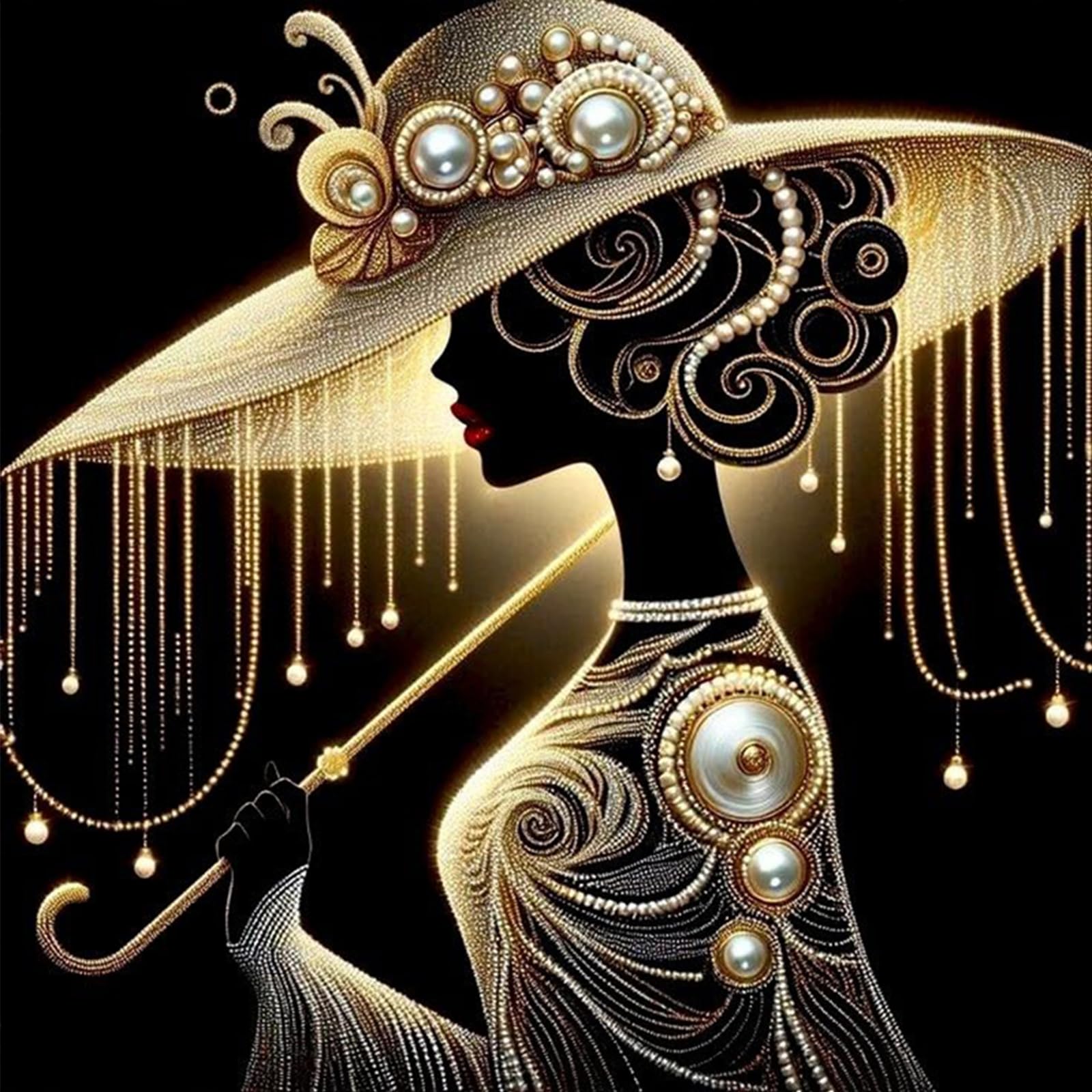 Poetrydraw Golden Pearl Silhouette 11Ct 3-Strand Diy Embroidery Kit 17.71X17.71in Cross Stitch Art Crafts For Beginners & Adults H