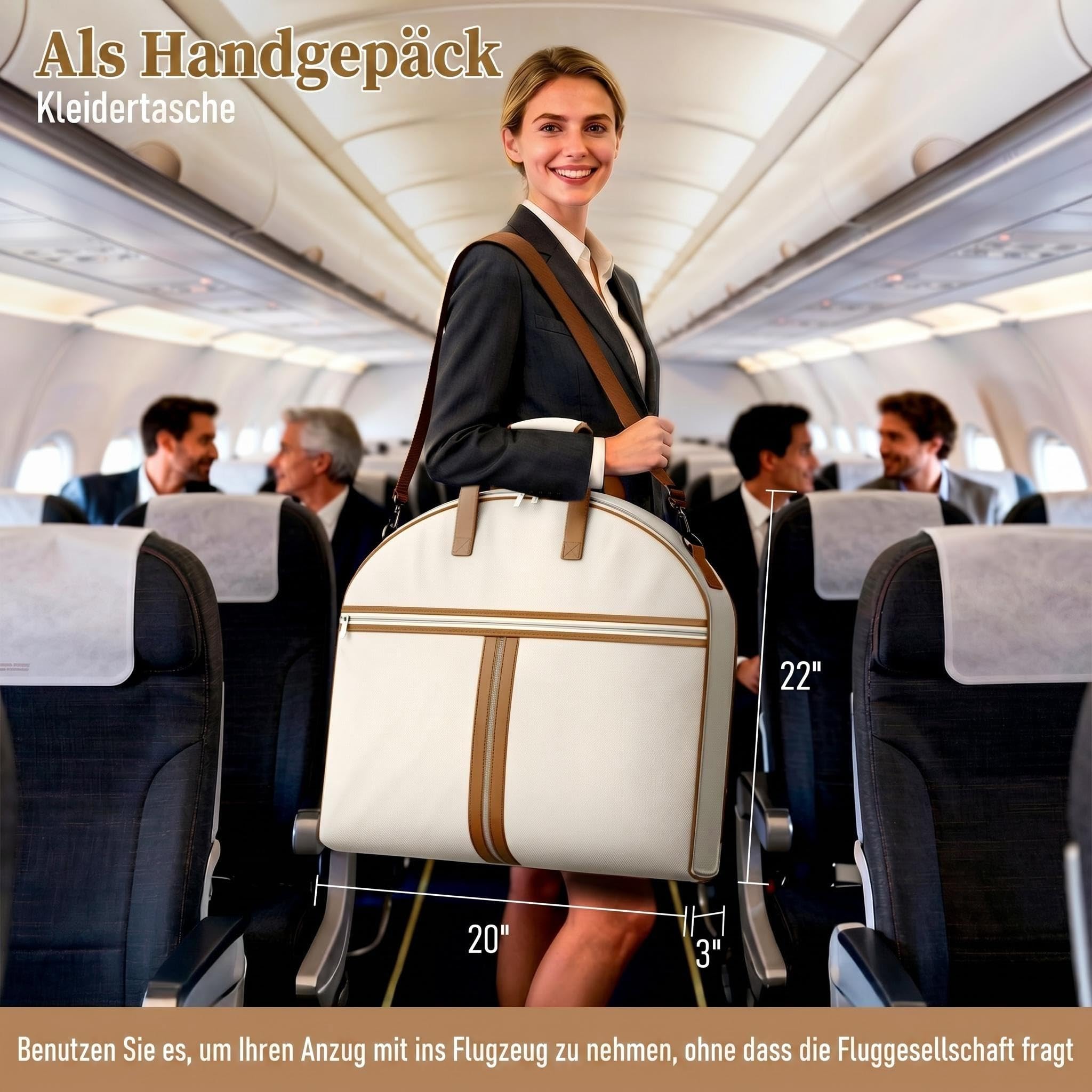 MISSLO Anzugtasche für Damen, 56" Faltbarer Kleidersack Anzug für Reisen mit großen Taschen, Hochwertige Kleiderhülle mit Schultergurt für Geschäftsreisen, Hochzeiten, Kleidung, Beige