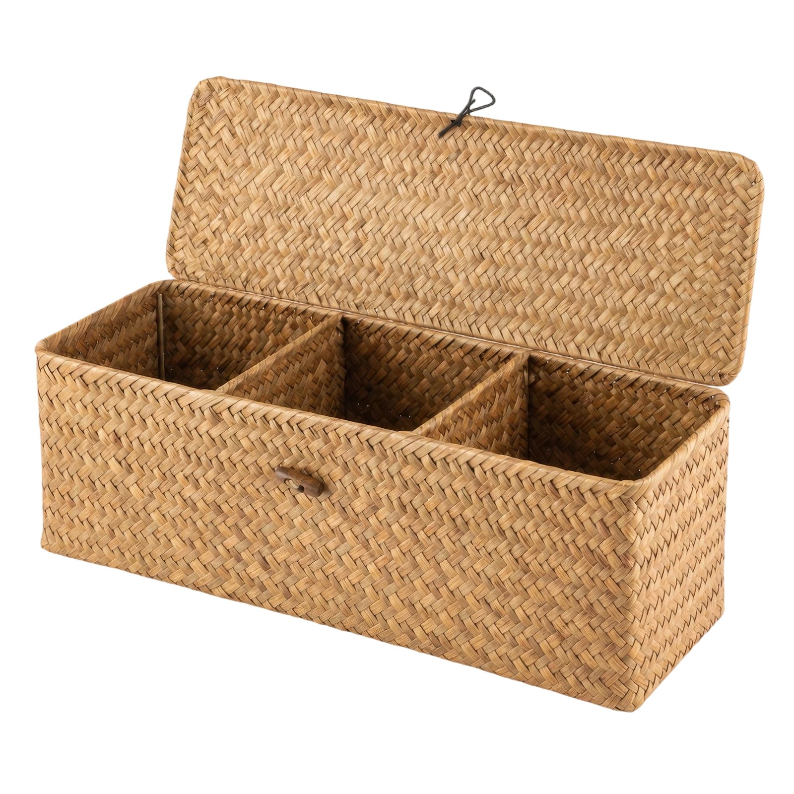 EVERGOODS SAeagrass Storage Basket with Lid 3 Compartment Woven Organizer