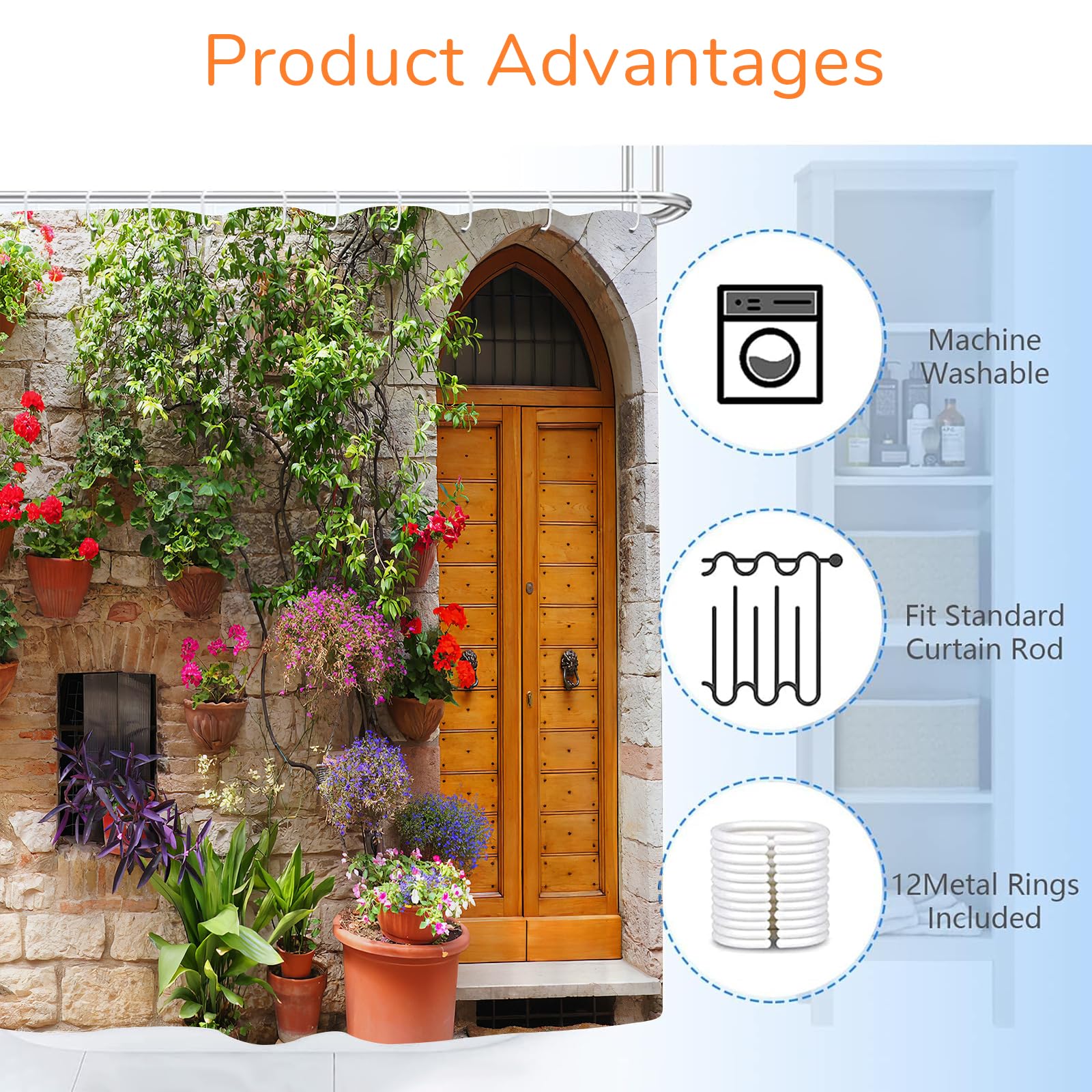 GOOESING Garden Shower Curtain Outdoor Shower Curtain Landscape Bathroom Curtain with Hooks Durable Waterproof Fabric Bathroom Decor Washable 180x180cm - Image 4