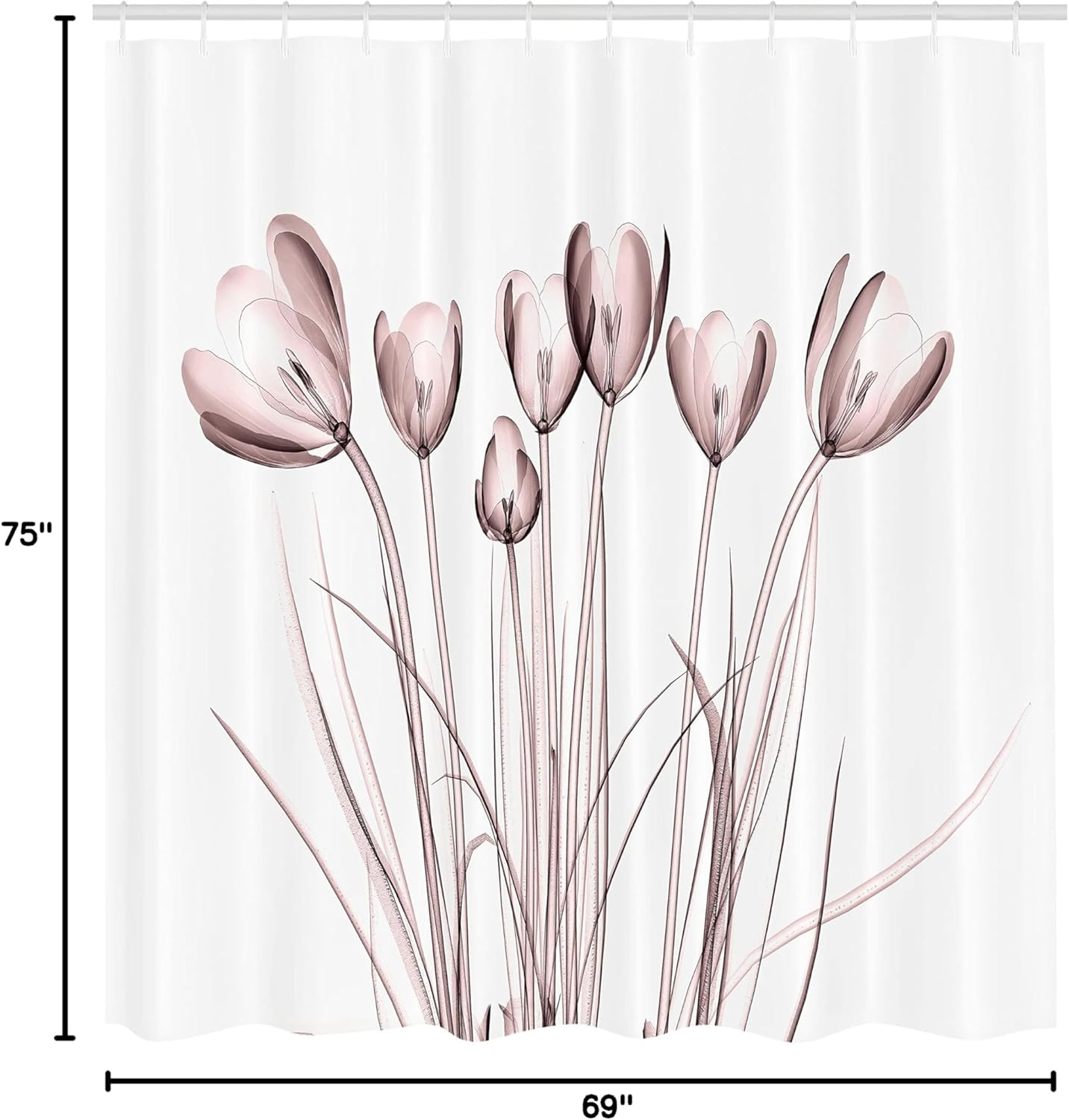 Ambesonne Flower Shower Curtain, X-ray Image of Tulips Solarized Effect Nature Inspired Illustration, Cloth Fabric Bathroom Decor Set with Hooks, 69" W x 75" L, Mauve Taupe