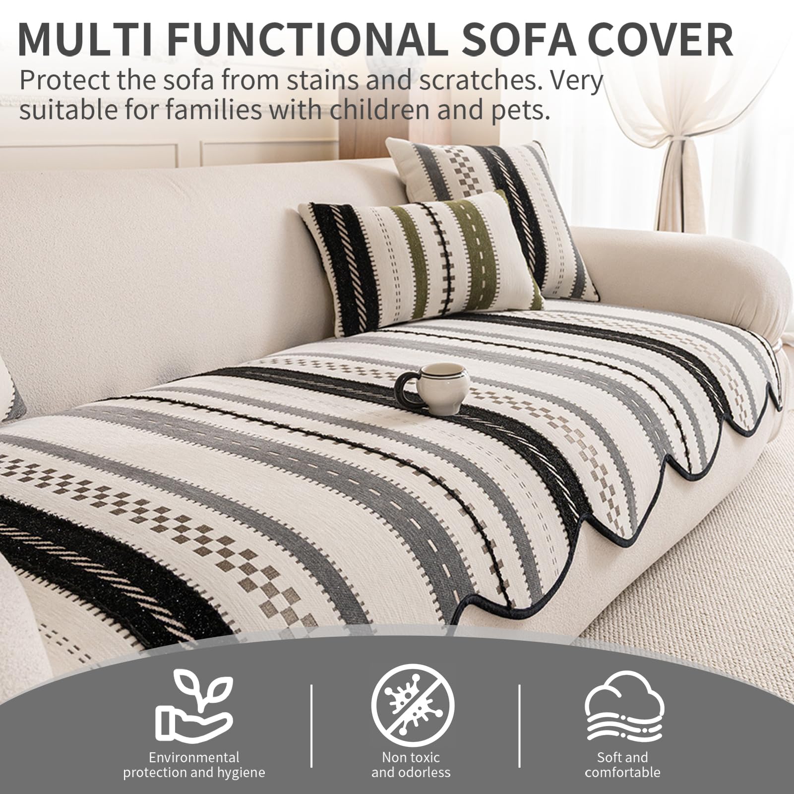 Housse de protection de canapé en silicone épais avec base antidérapante en tissu chenille résistant à l'usure pour canapé sectionnel multi-places en forme de L