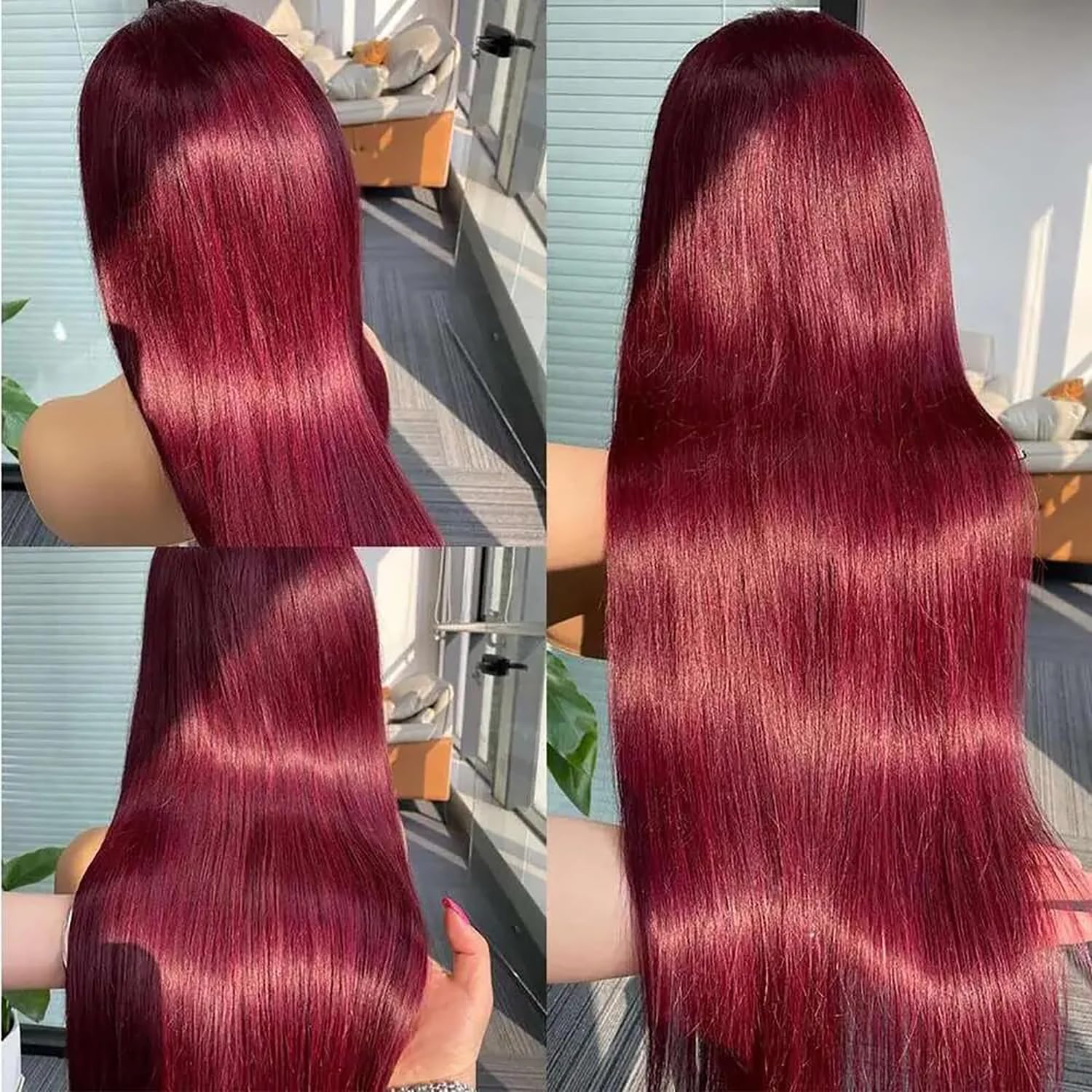 Amazon.com : Burgundy Lace Front Wigs Human Hair 22 Inch 180  display picture 2