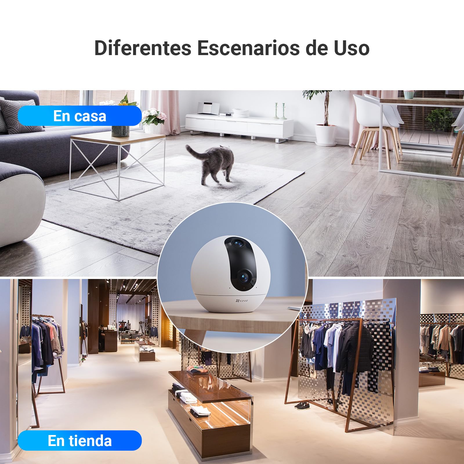 EZVIZ 6MP(2K+2K) Camara de Vigilancia Interior 360° Doble Lente,AI Detección Humanoa,Seguimiento Automatico,Llamada Bidireccional con Botón Táctil,WiFi 6 de Doble Banda 2,4/5 GHz, Soporta 512GB,C60P