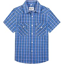 TUNEVUSE Boys Western Shirts Pearl Snap Short Sleeve Casual Plaid Button Down Kids Shirt 100% Cotton
