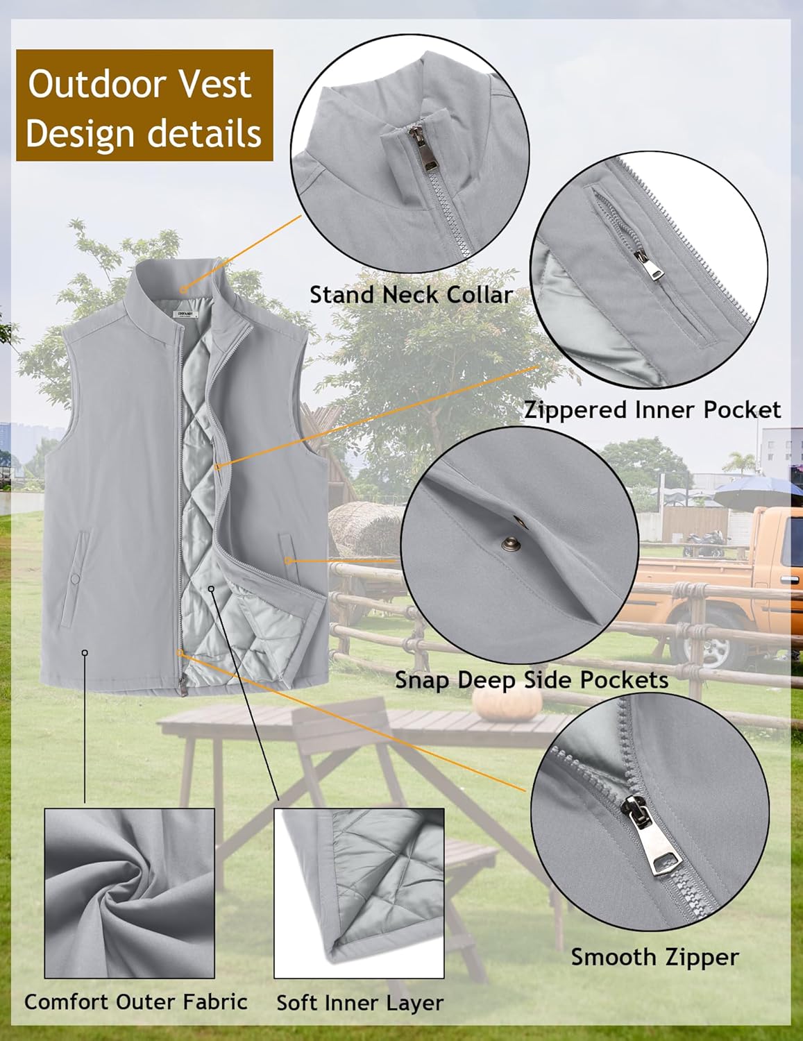 COOFANDY Men's Casual Outerwear Vest Lightweight Full-Zip Sleeveless Jacket Outdoor Hiking Travel Golf Vest with Pockets - Image 5