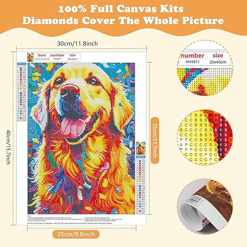 Miniatura 2 de SENQAO Kits de pintura artística de diamantes para perros, para adultos, Golden Retriever de taladro completo, pinturas de puntos de diamante para