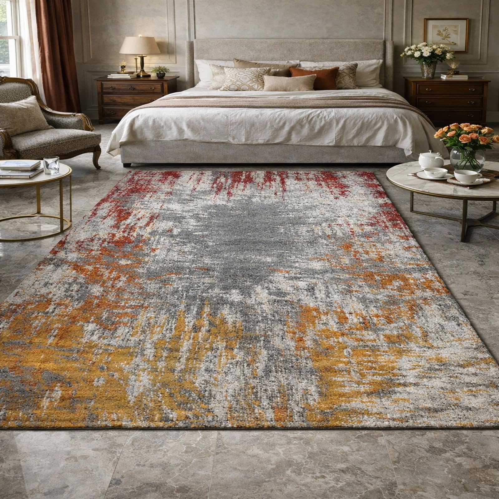 Tapis de chambre abstrait gris et blanc, grand tapis extérieur terrasse et cuisine 120x170