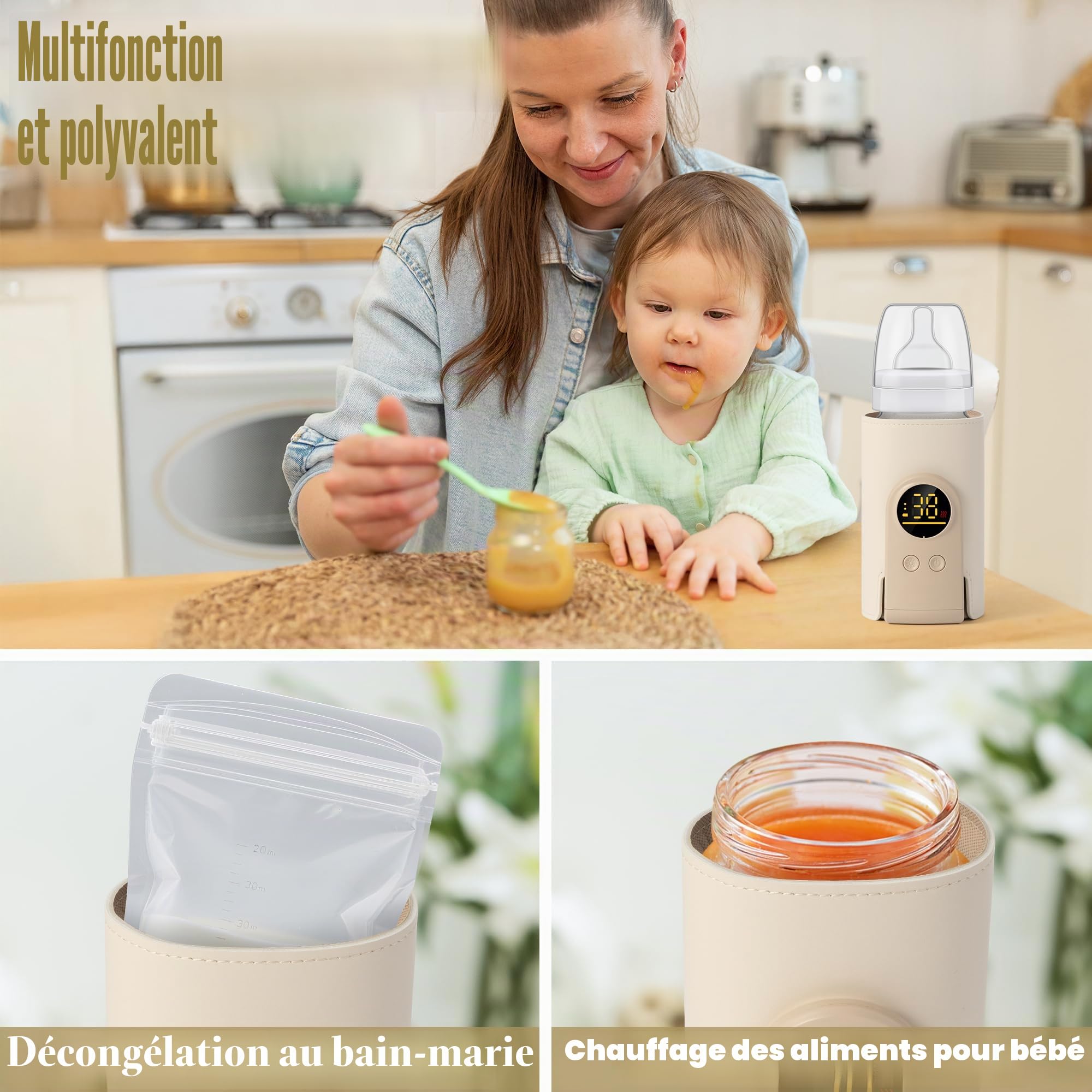 Chauffe-biberon portable réglable à 6 vitesses | Isolation de température précise avec lumière d'ambiance nocturne sans fil