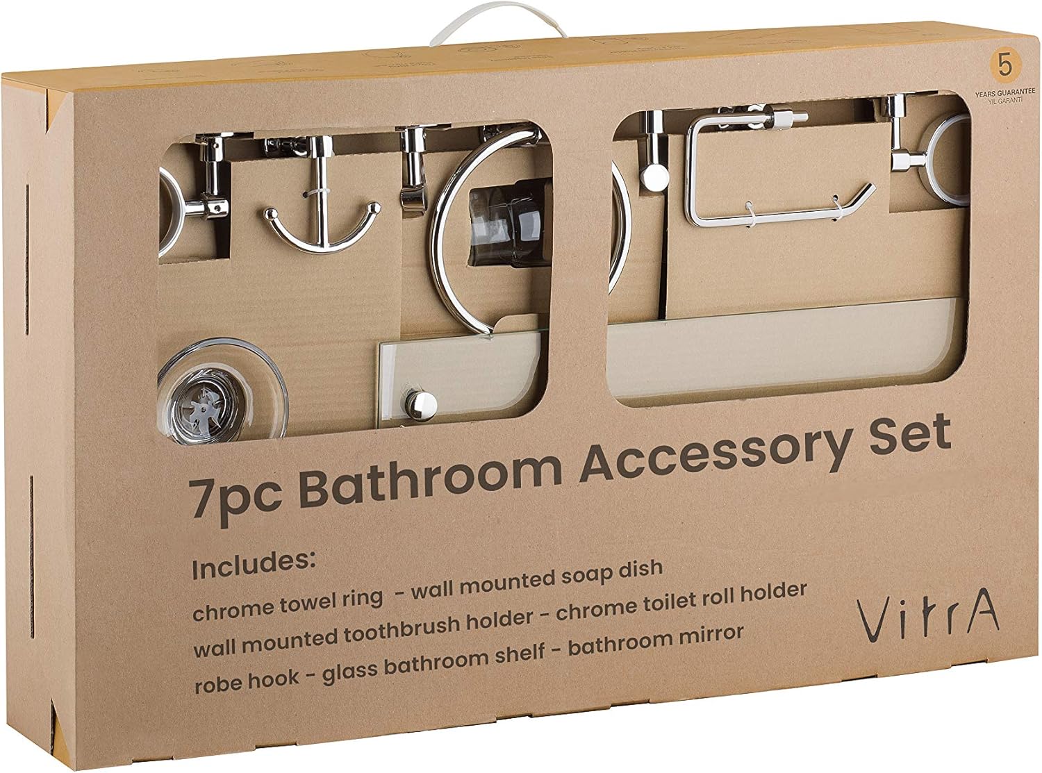 Vitra Bathroom Accessory Set 7 Piece Complete Bathroom Toilet Set