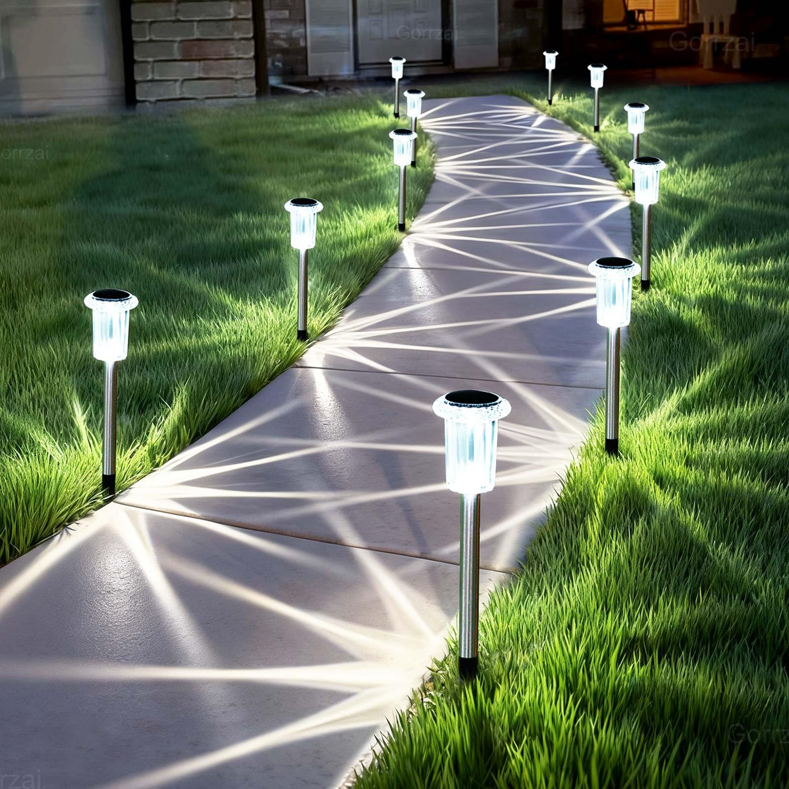 15 Pack Solar Pathway Lights Solar Lights Outdoor Led Waterproof Yard Walkway Lighting Stainless Steel Garden Stake for