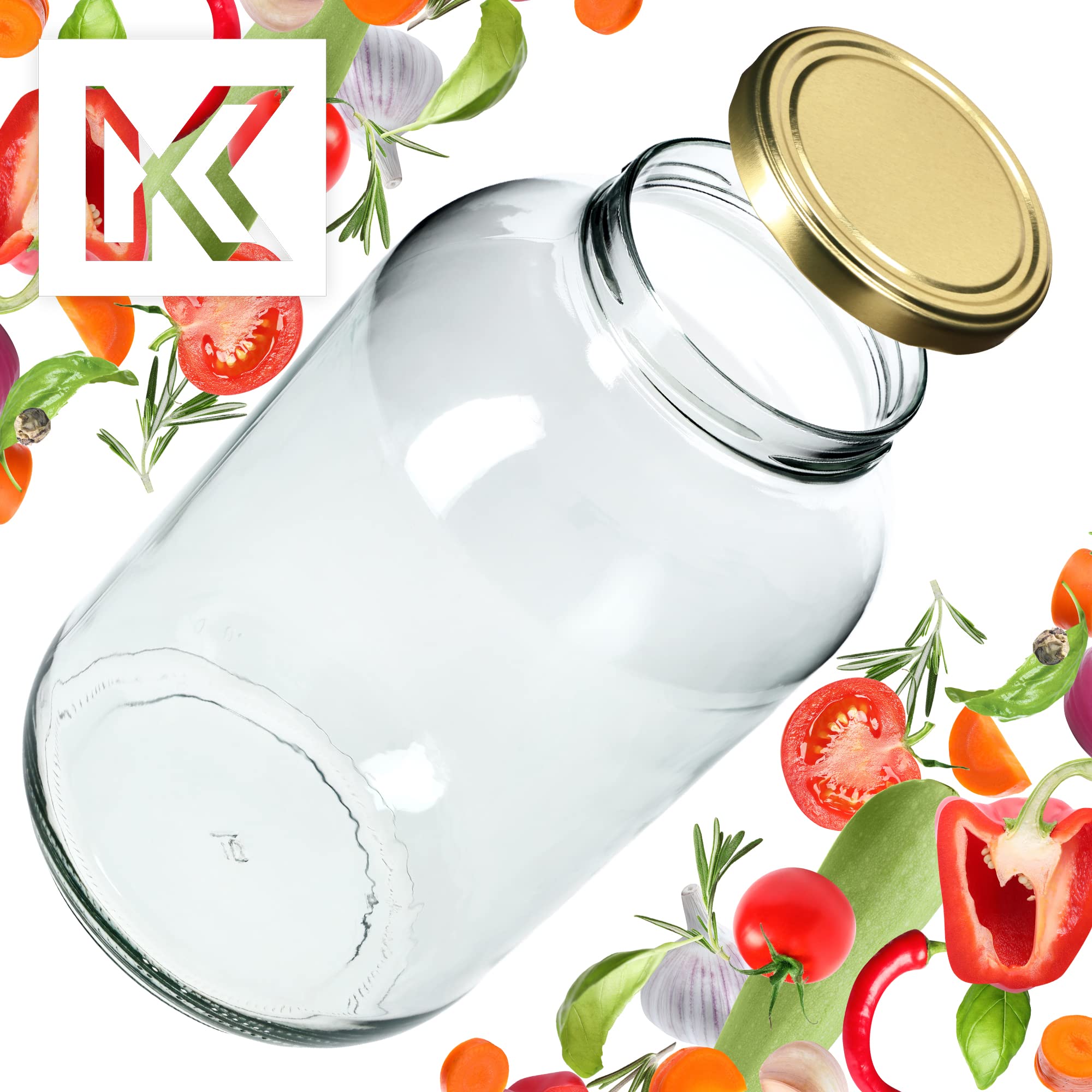 KADAX Set di 12 Barattoli in Vetro 4L con Coperchio a Vite fi100mm per Cetrioli, Kombucha, Kimchi | Vasi Conserva Apertura Larga per Fermentazione e Sottaceti (Dorato)