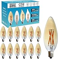 Vista 1 de Paquete de 12 bombillas LED Edison C32, 4 W equivalentes a 40 W, luz cálida, base E12, bombilla de vela de vidrio ámbar vintage para lámpara