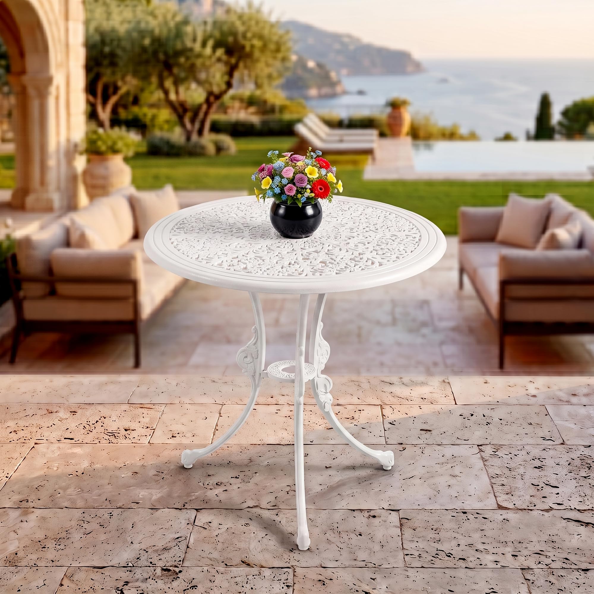 Cast Aluminium Garden Patio Single Table for Balcony Outdoor Furniture (White)-image-32