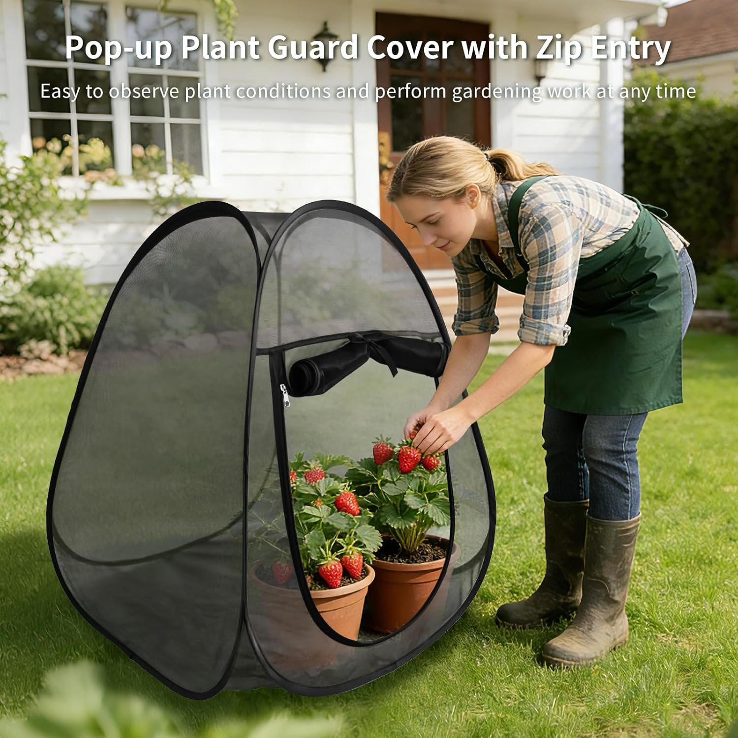 2PCS Large Mesh Plant Protector Tent from Animals, Pop Up Insect Barrier Garden Netting Cover Black Crop Cage Plant Protection Tent for Outdoor Potted Plants Flowers Fruits from Squirrel, 28X28X32Inch