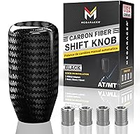 MegaRacer Real Carbon Fiber JDM Shift Knob w/4 Metal Adapters - Fits 4/5/6 Speed Manual & Buttonless Auto (M8/M10/M12)