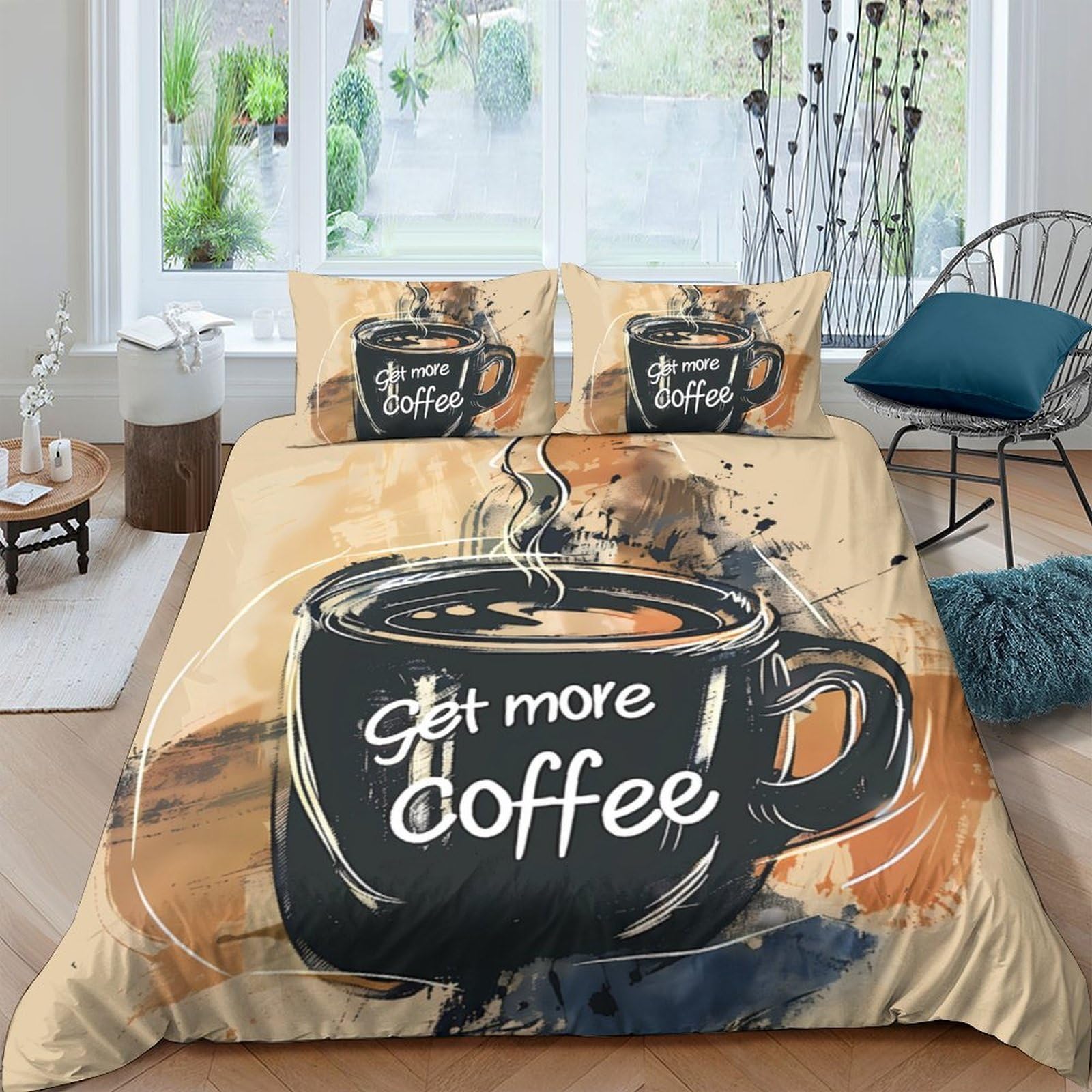 Ctjqhvkz Style-9 3D Printed Coffee Mug Fitted Sheet Microfiber Soft Breathable Bedroom Decor Bed Cover For Home Dorm Room Single（135X200cm）