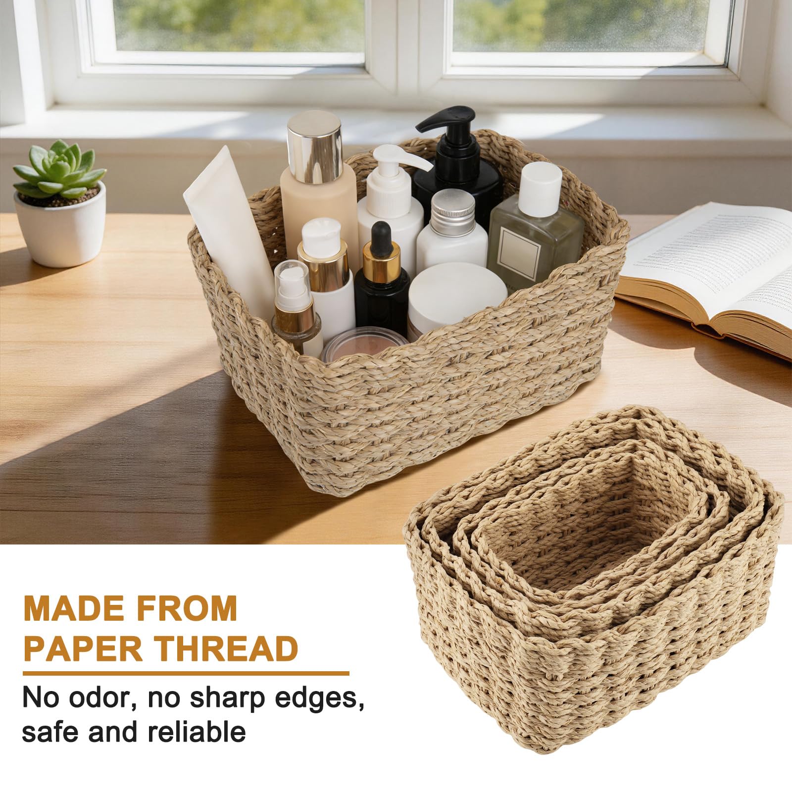 4 PCS Cestas Almacenaje Baño, Cestas Organizadoras Apilables, Cesta Mimbre Almacenaje Utilizar para Recoger Ropa, Juguetes y Cosméticos, para Cocinas, Dormitorios, Salas de Estar