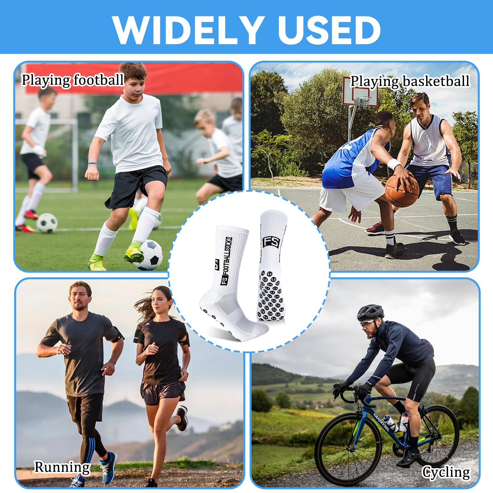 MIYUANGKJ 6 par skarpet do piłki nożnej dla mężczyzn, antypoślizgowe skarpety sportowe, skarpety Grip Sock, skarpety piłkarskie, skarpety treningowe, skarpety kompresyjne, rozmiar 38-46, do piłki