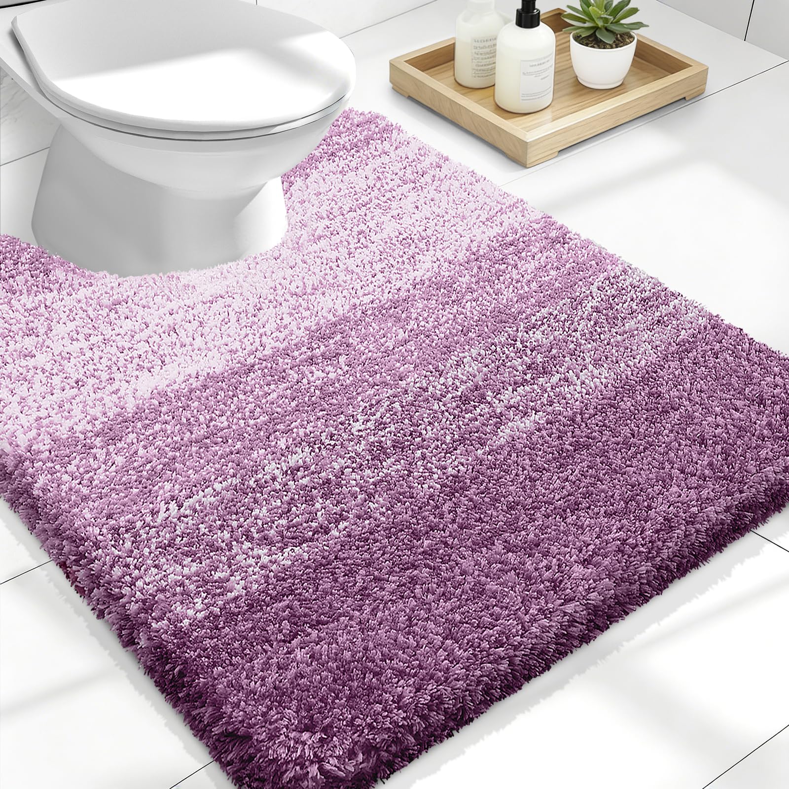 OLANLY Luxury Toilet Rugs U-Shaped 24x20, Extra Soft and Absorbent Microfiber Bathroom Rugs, Non-Slip Plush Shaggy Bath Mat, Machine Wash Dry, Contour