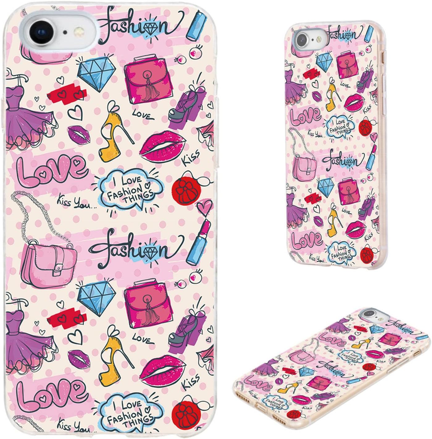for iPhone SE 2022 2020 Case for Girl Women,for iPhone 8 7 6S 6 Case,Slim Soft TPU Clear Protective Cover for iPhone SE 3rd 2nd 8/7 6S/6,Girlish i Love Fashion Bag Lips Shoe Lipstick Diamond
