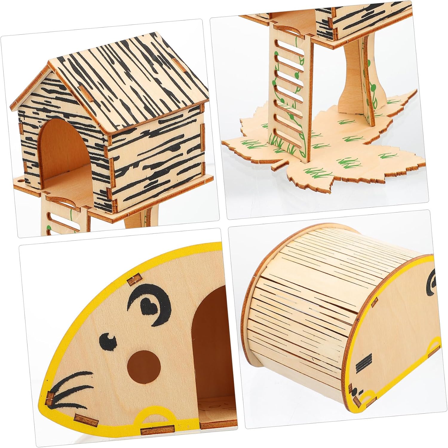 2pcs Hamster House Hamster Toy Play Platform Pet Accessory Natural Pet Habitat House Wooden Cage Small Hut Wooden Supply Hidden