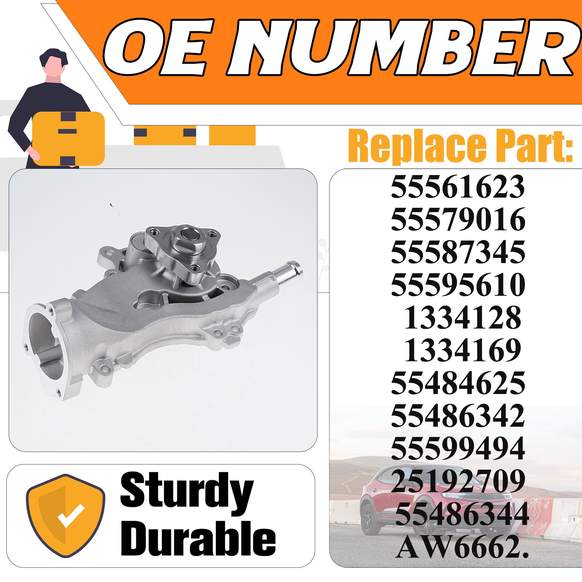Pompa dell'acqua del motore con guarnizione di ricambio per Opel Astra J/Corsa D,E/Insignia A/Meriva B/Zafira Tourer C/Mokka/Cruze/Orlando sostituisce OEM 55587345, 55561623, 55579016