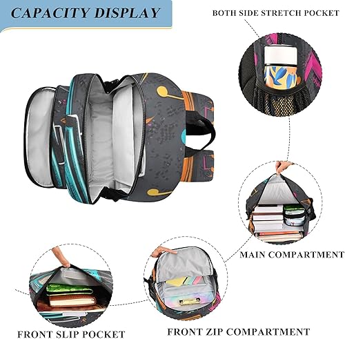 Miniatura 4 de Colorful Boombox Music Retro Backpack Lightweight Bookbag Travel Backpack College School Laptop Bag with Reflective Stripes