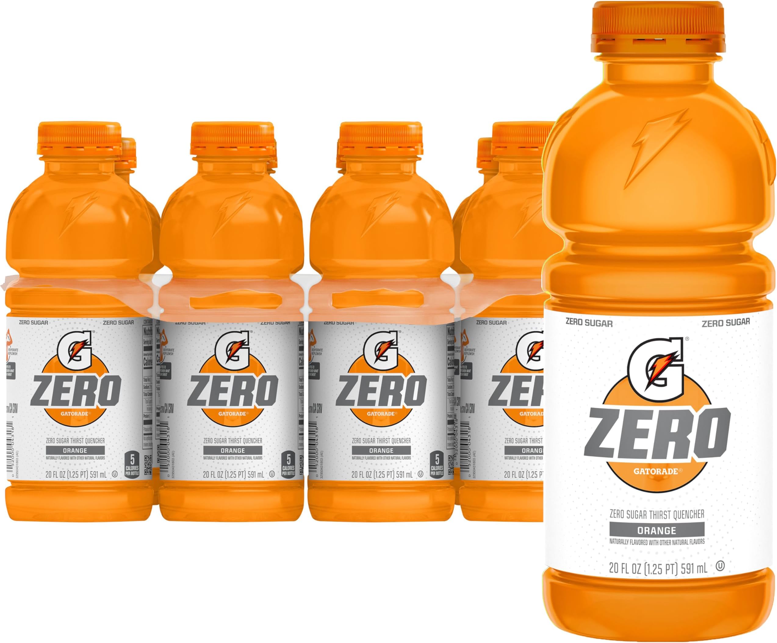 Gatorade Zero Sugar Thirst Quencher, Orange, 20 Fl Oz Bottles, 8 Pack