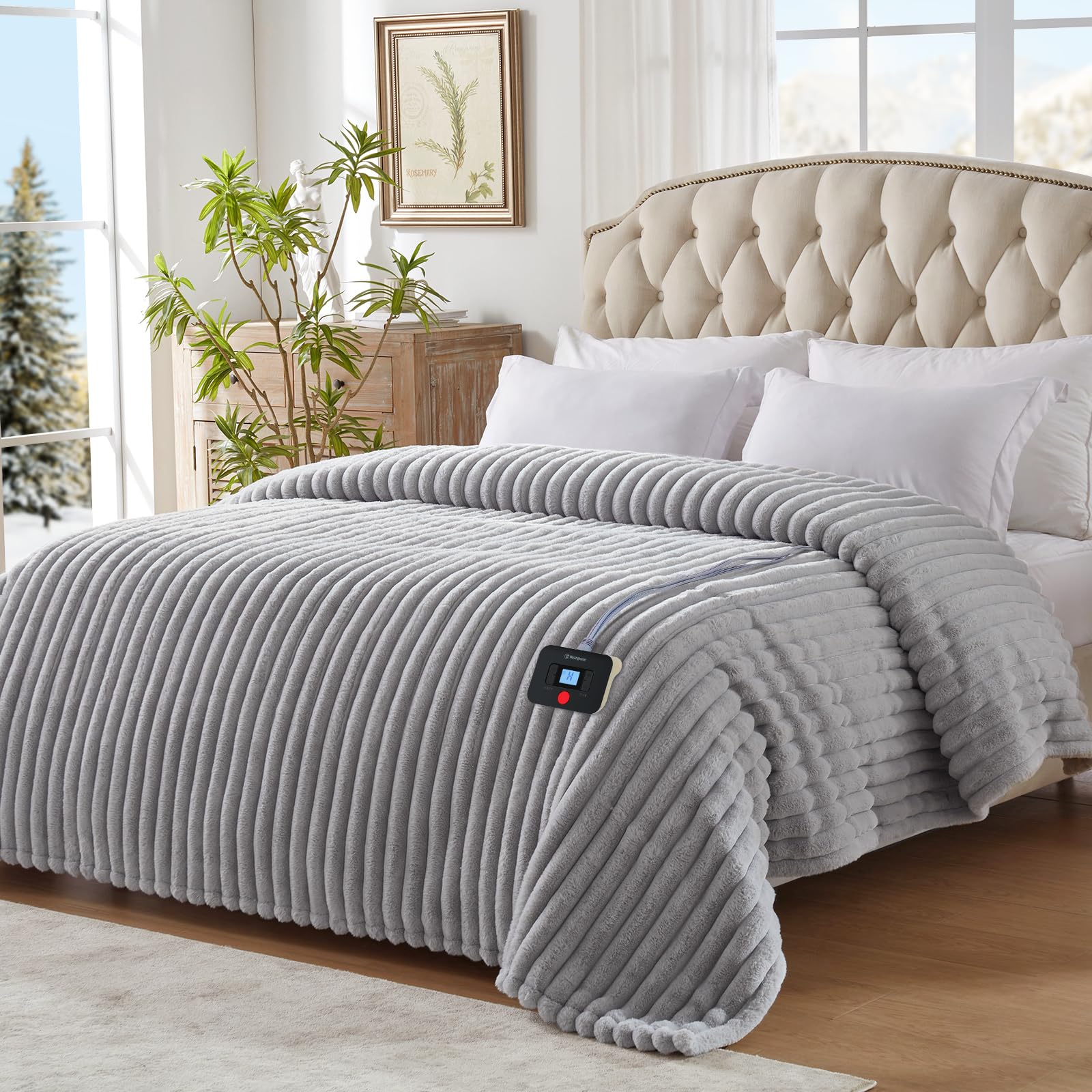 Photo 1 of Westinghouse Electric Blanket Full Size, Super Cozy Luxury Faux Fur & Sherpa Heated Blanket with 10 Heating Levels & 1-12 Hours Auto Off, Fast Heating Blanket, Machine Washable, 80x 84 Inch Light Grey