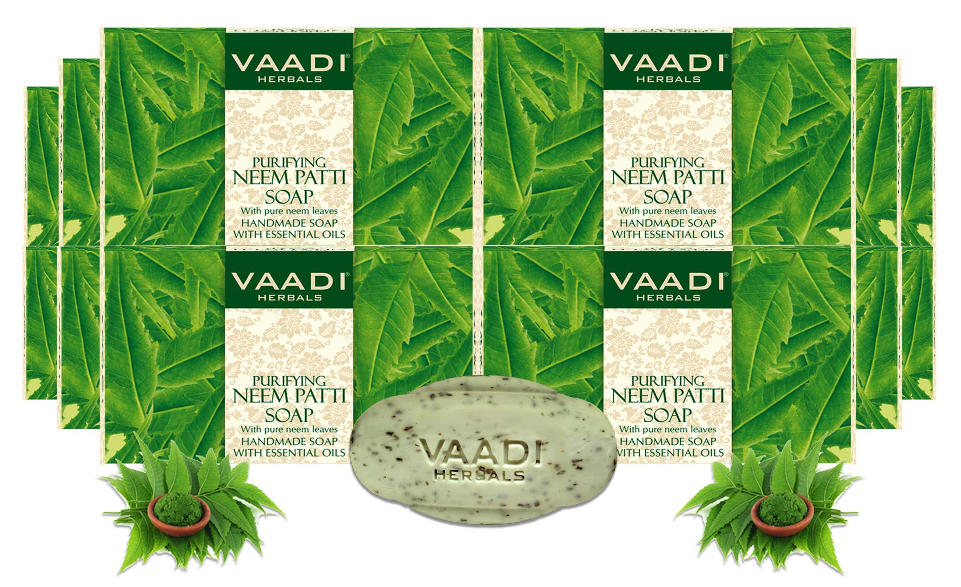 Vaadi Herbals Organic Neem Soap With Pure Neem Leaves (Anti Bacterial) - Detoxifies Skin (12 X 75 Gms / 2.7 Oz)