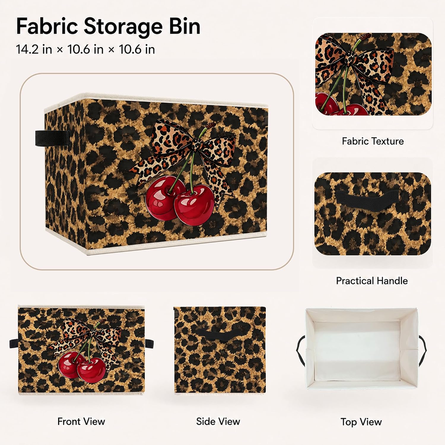 Retro Y2K Leopard Print Storage Bin Box with Handles