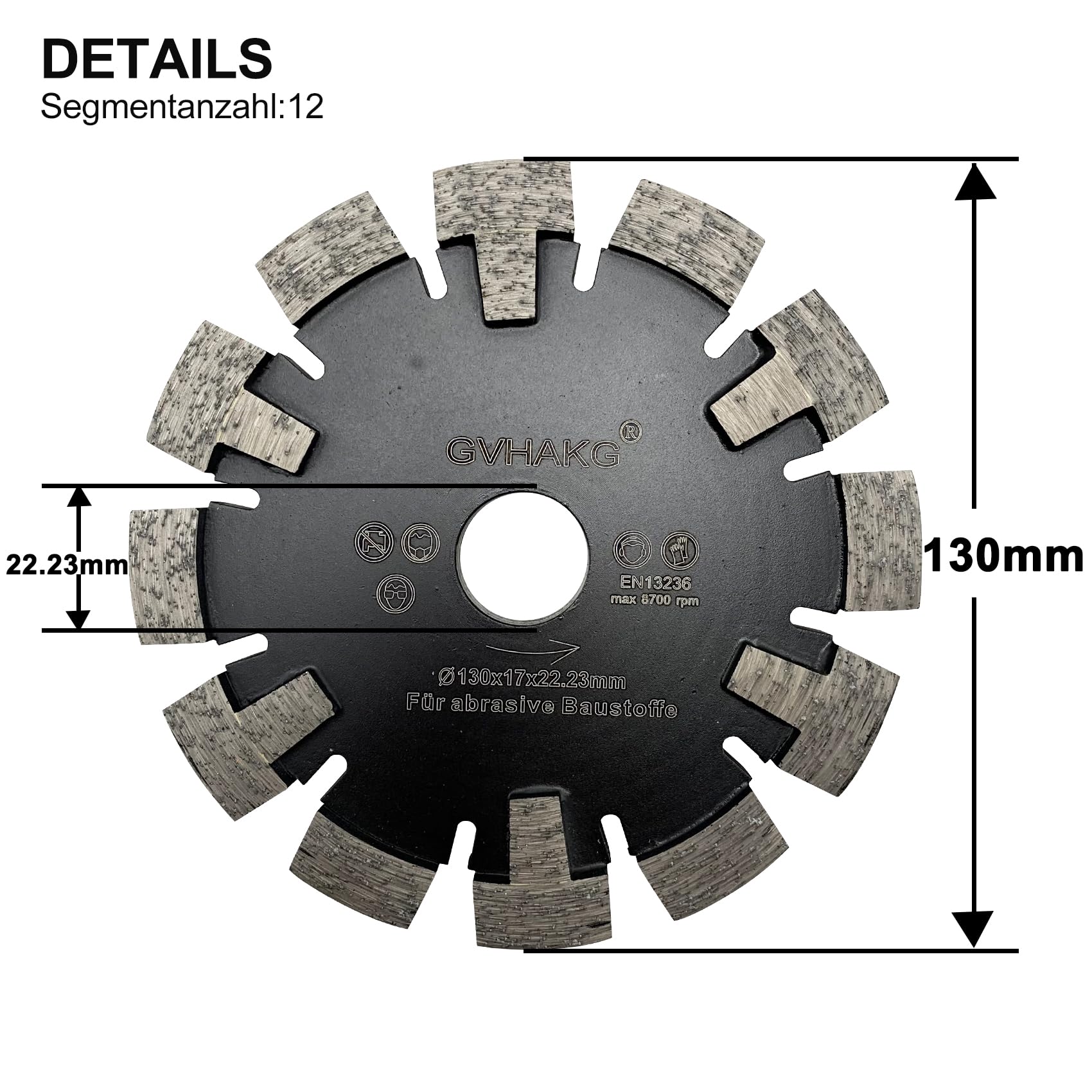 Tuck Point 130mm Diamant Fräser,Sehr verschleißfest Lange Lebensspanne für Estrich, Asphalt,Premium-Qualität Räumscheibe mit T-Schutzsegment(130x17x12x22,23mm)