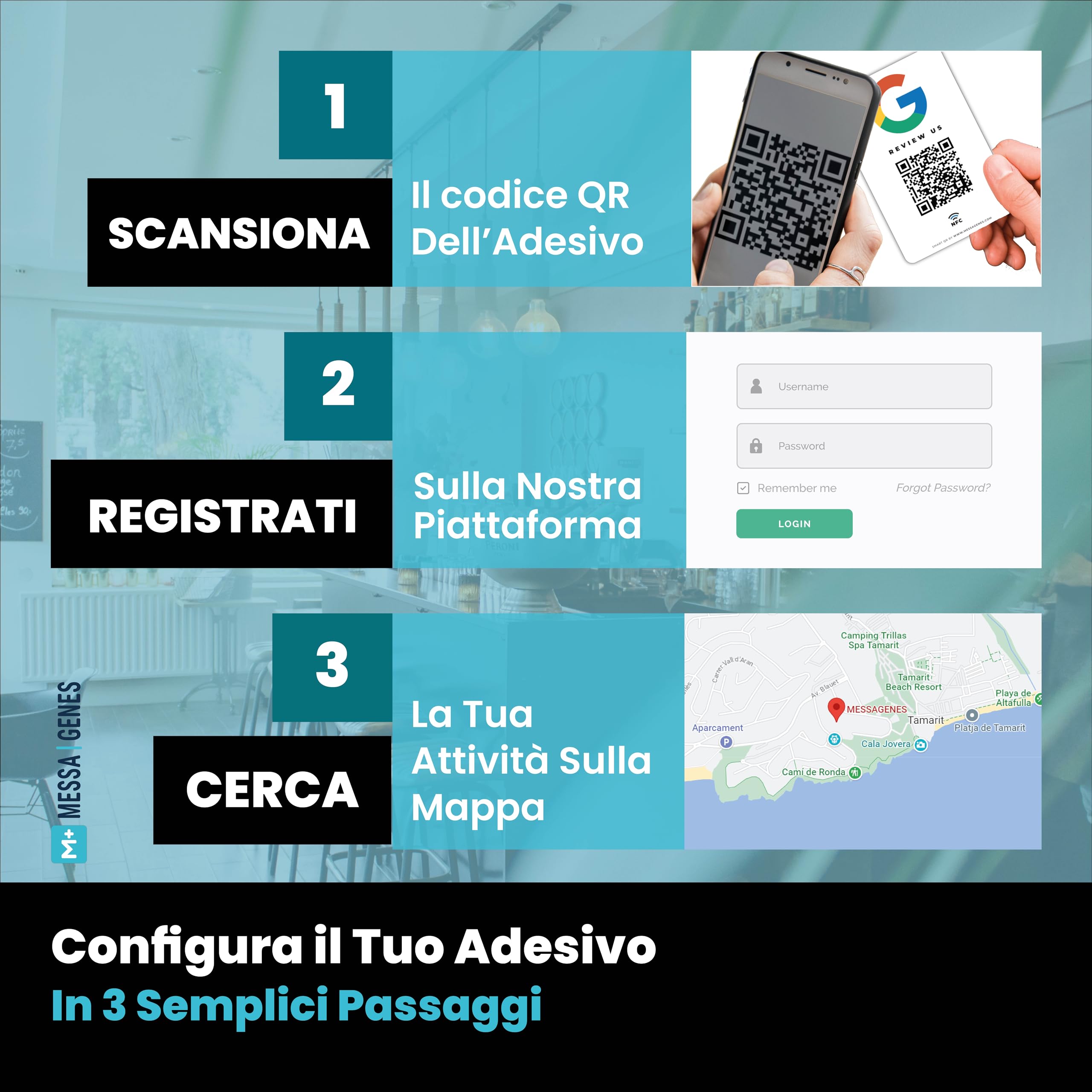 Carta Riutilizzabile per Recensioni Google con QR & NFC Toccabile - Pack 2 - iPhone & Android - Configura a Casa | MESSAGENES