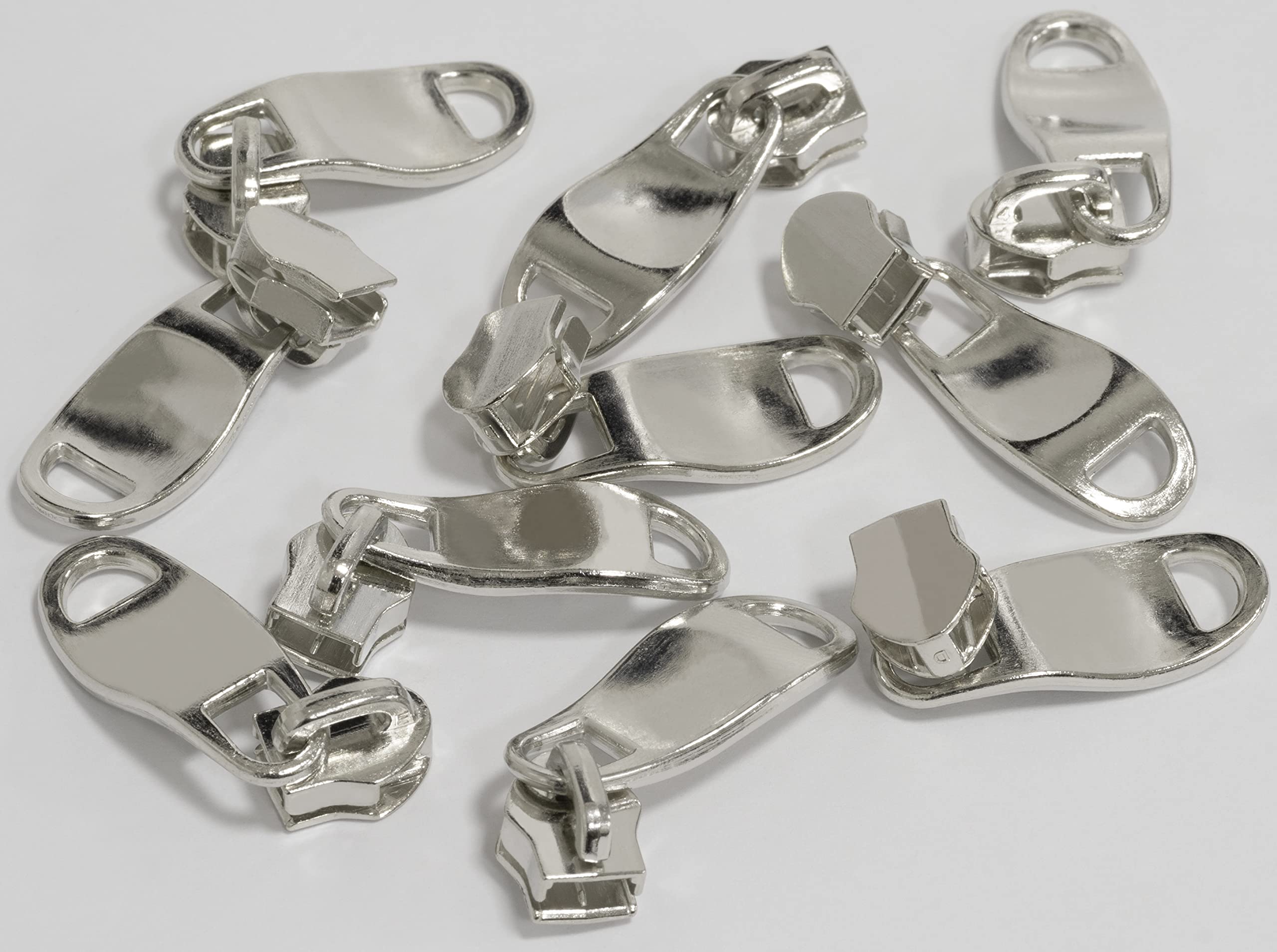 Set 10 Cursori Per Cerniera Lampo N°5 Non Bloccabili – AERZETIX – Metallo Argento Con Tiretto In Gomma Nero – Per Nylon A Spirale - 2