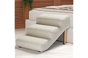 Senneny Imitation Linen Faux Leather 3-Step Dog Stairs for Pets up to 150 lbs