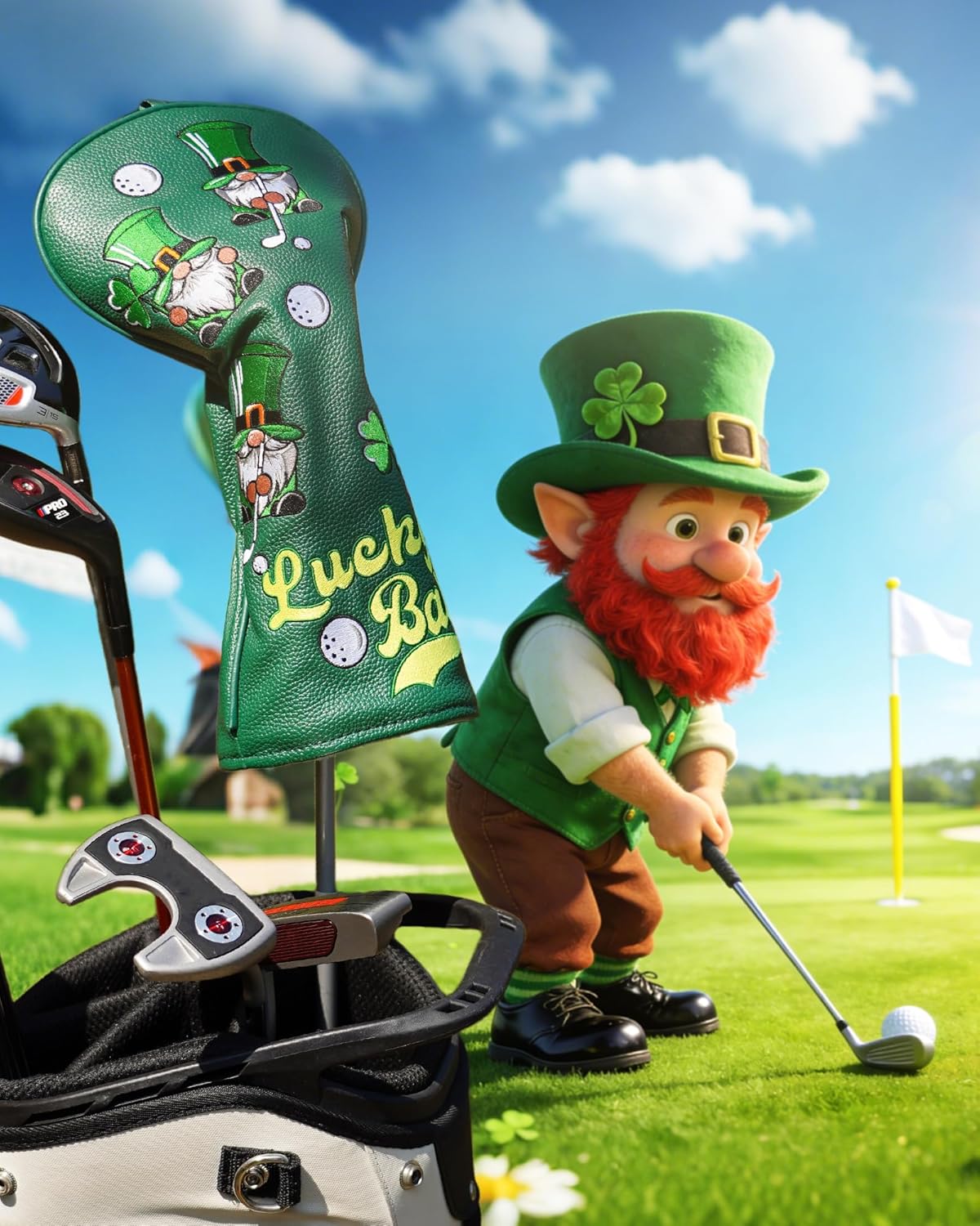 Irish Luck Driver Headcover Leprechaun Driver Head Covers Driver Covers for Golf Clubs Lucky Clover Driver Headcover Funny