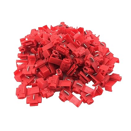 Sufeasdf 100 Pcs Red Solderless Scotch Lock Wire Connectors 22-18 Gauge, Double Run or Tap Quick Splice Electrical Wire Terminals Connector